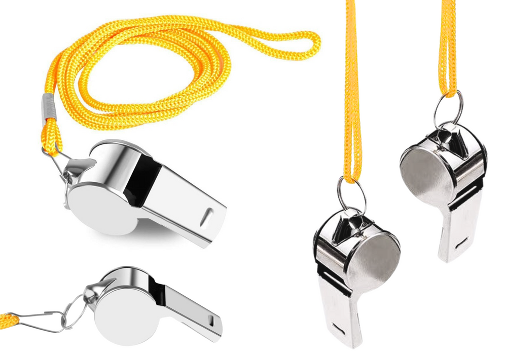 Referee Whistle With Ball Metal Yellow String 40cm