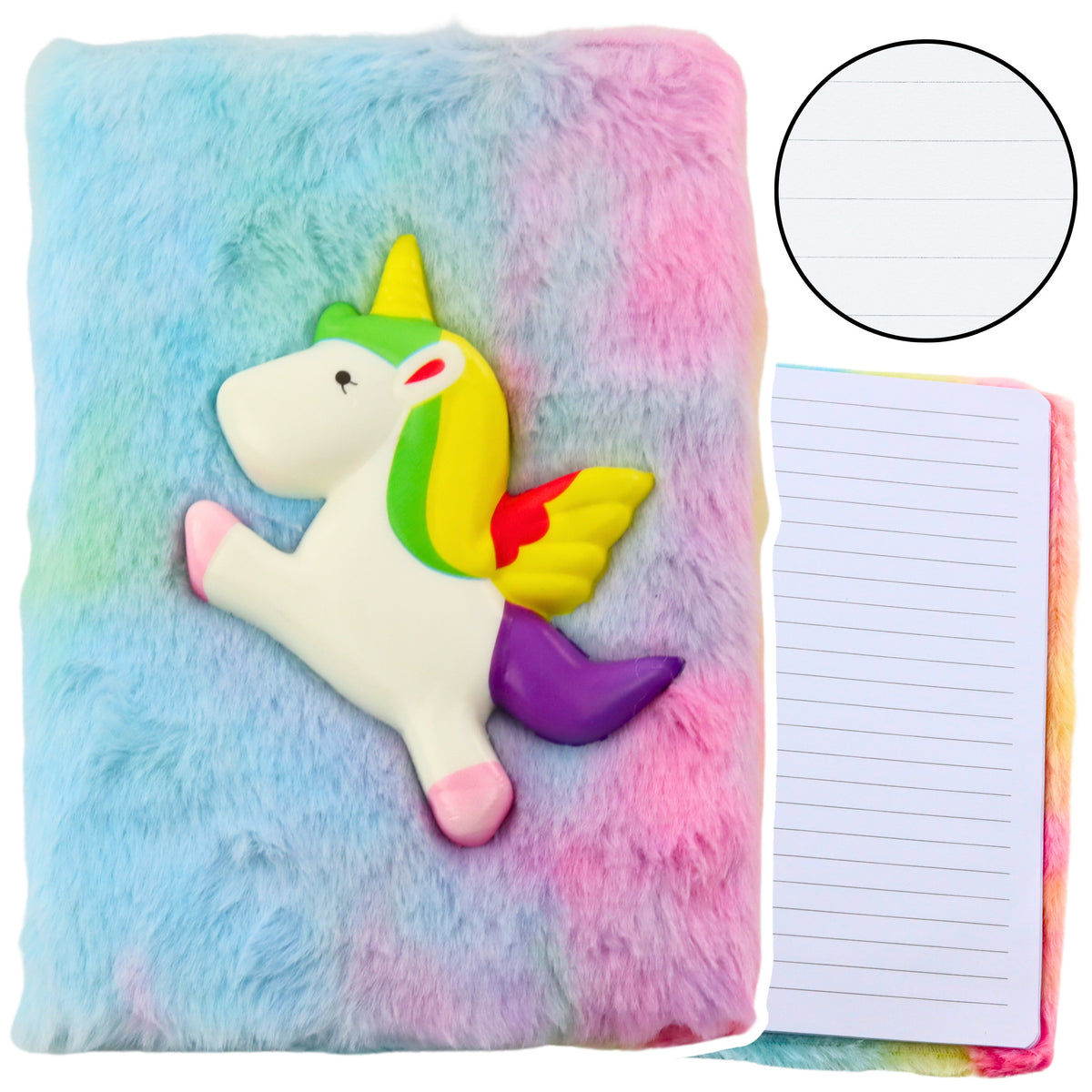 Plush Notebook Lined With Unicorn 3d Colorful