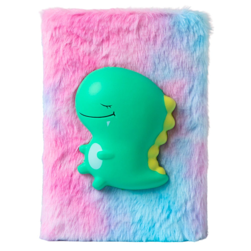 Plush Notebook Lined With Green Dinosaur 3d Colorful
