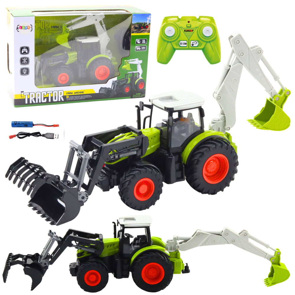Agricultural Tractor With Rotating Bucket And Excavator 2in1 Remote Controlled 2.4g
