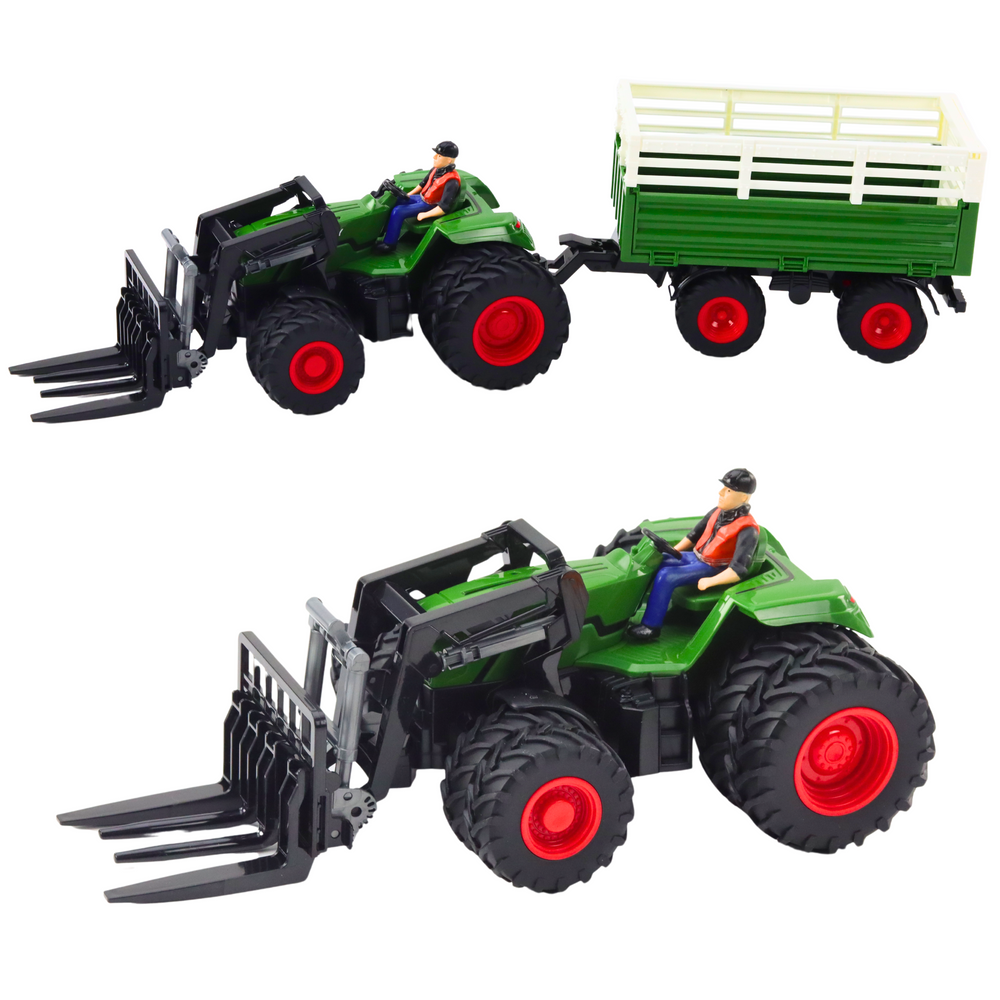 Rc Remote Controlled Agricultural Tractor With Trailer And Forks Double Wheels