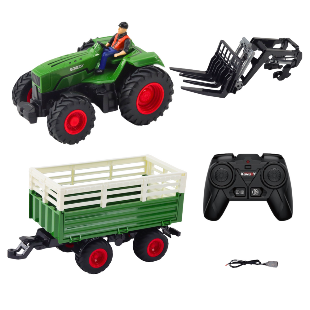 Agricultural Tractor With Trailer And Forks Remote Controlled Rc 2.4g