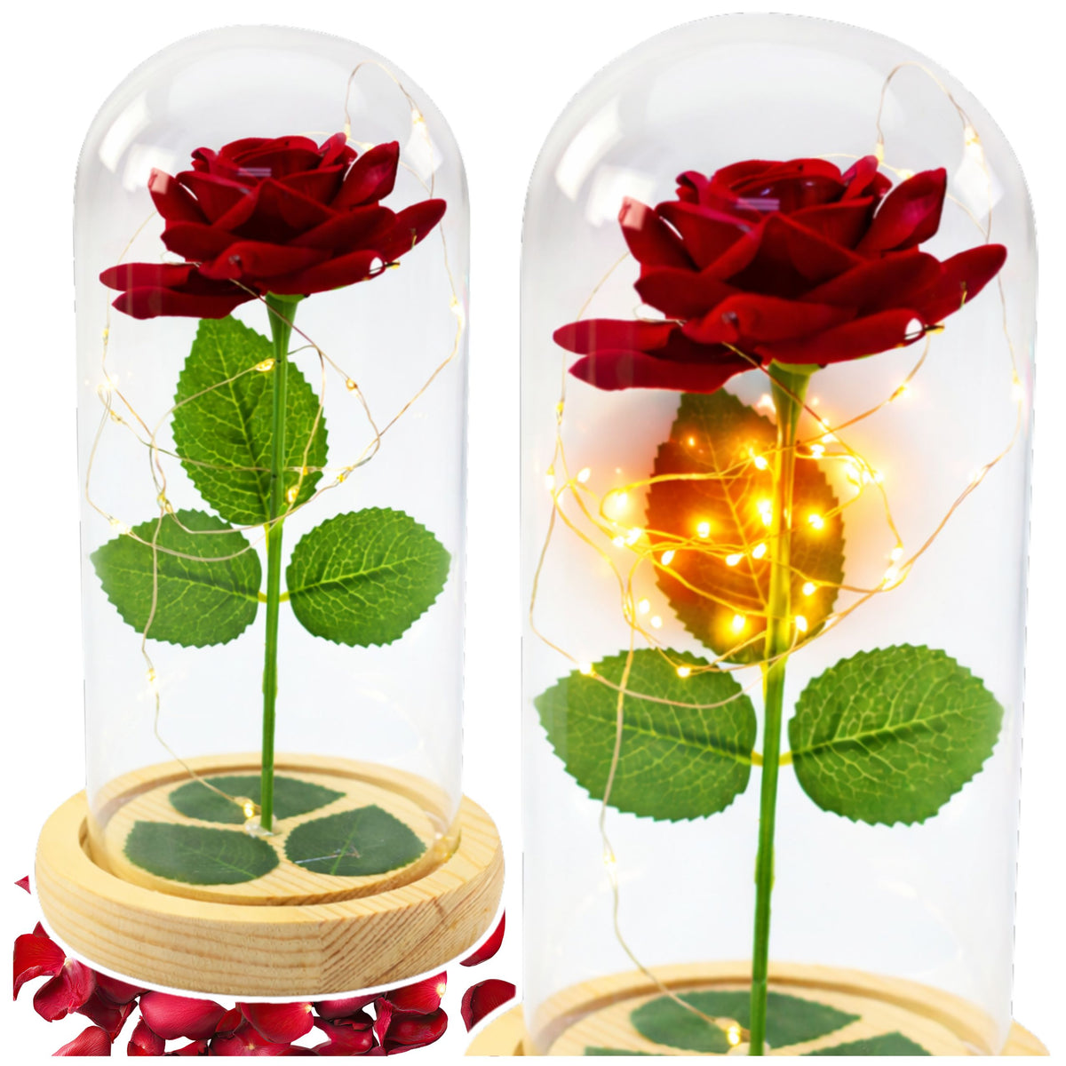 Eternal Rose In Glass Dome Led Lighting Red 21x11cm