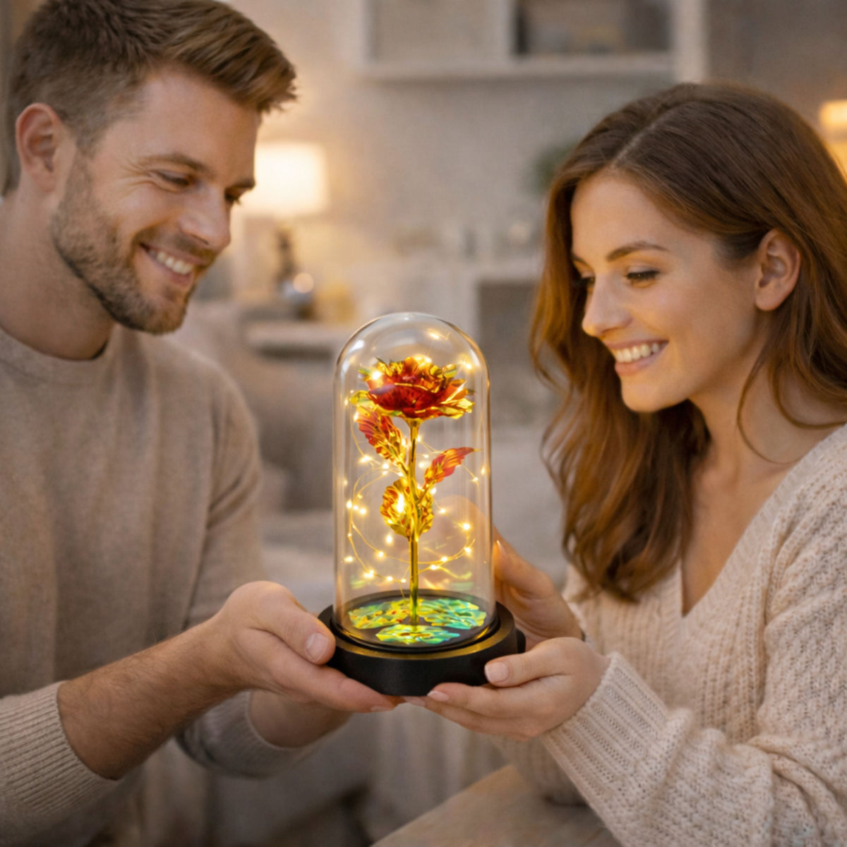 Eternal Rose In Glass Crystal Dome Led Lighting Red 21x11cm
