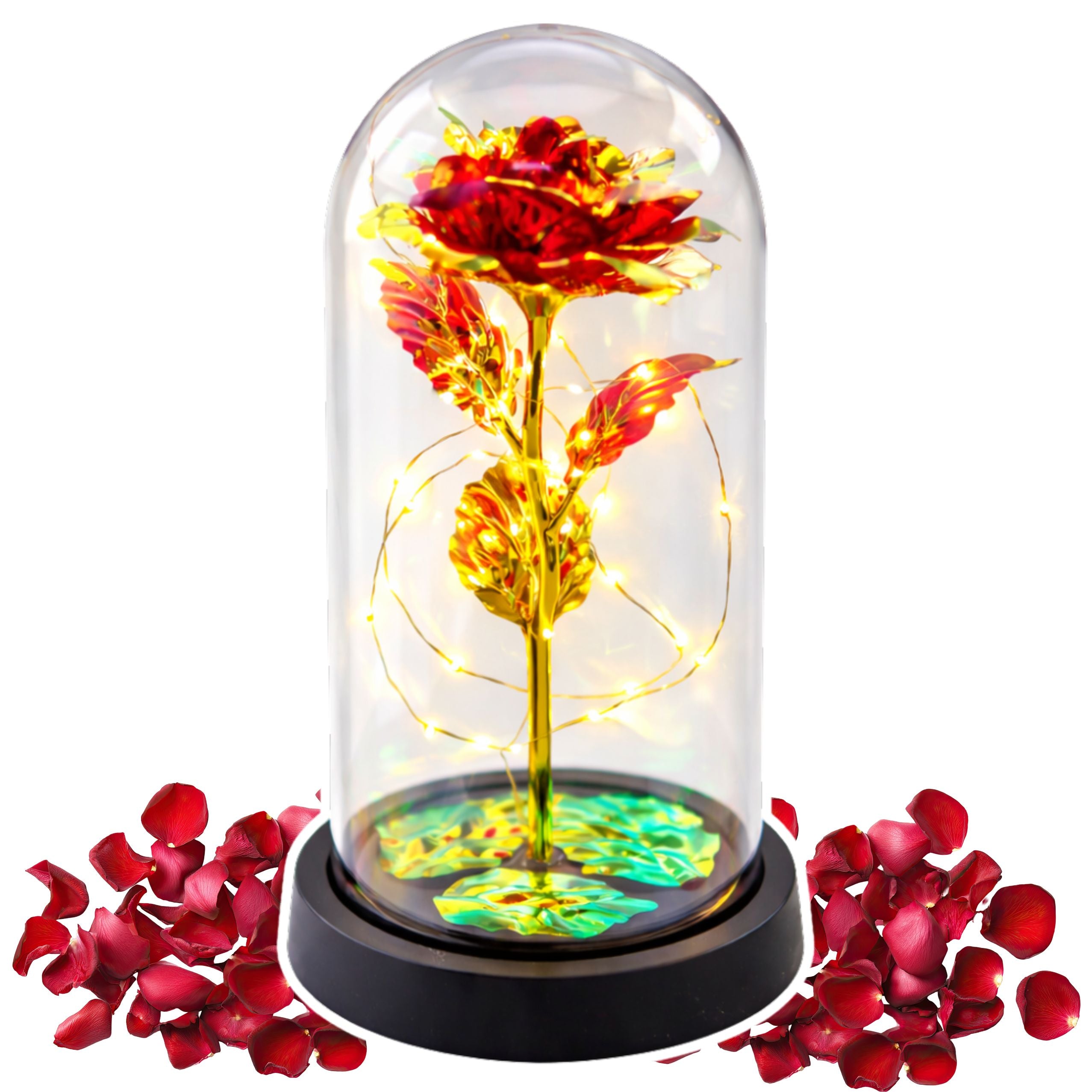 Eternal Rose In Glass Crystal Dome Led Lighting Red 21x11cm