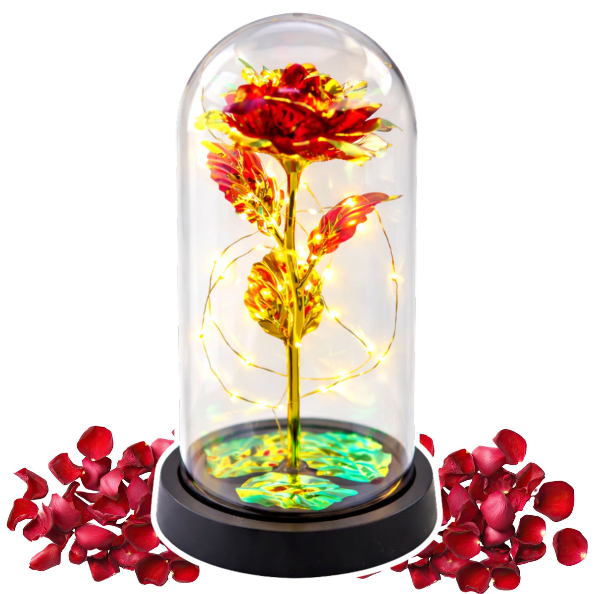 Eternal Rose In Glass Crystal Dome Led Lighting Red 21x11cm