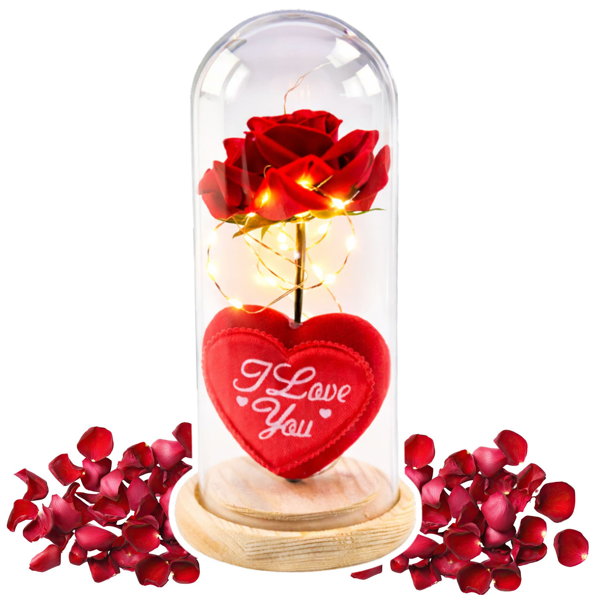 Eternal Rose In Dome With Led Lighting Red With Heart 18.5x8cm