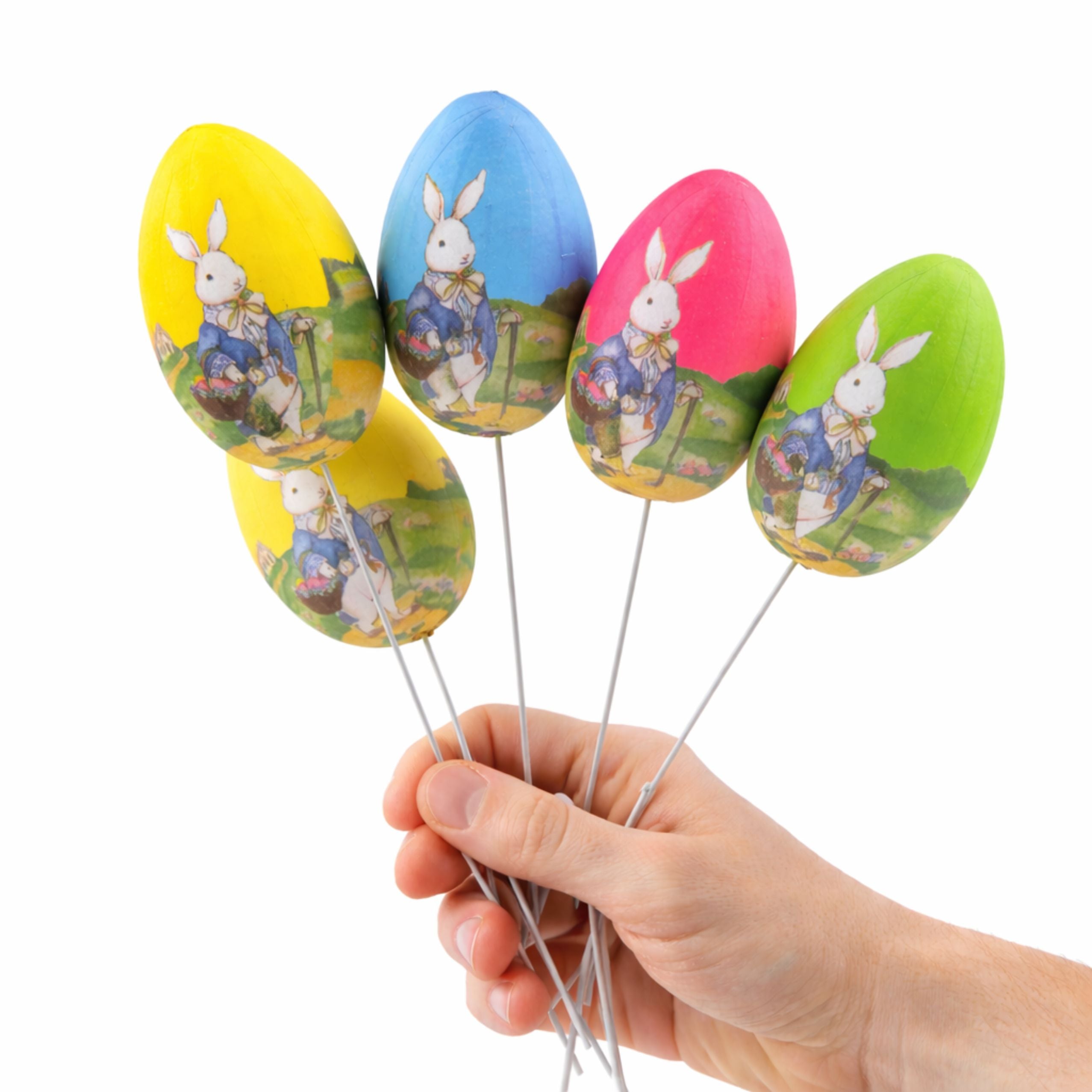Easter Eggs On A Wire Pick Bunny With A Basket Decoration 6pcs