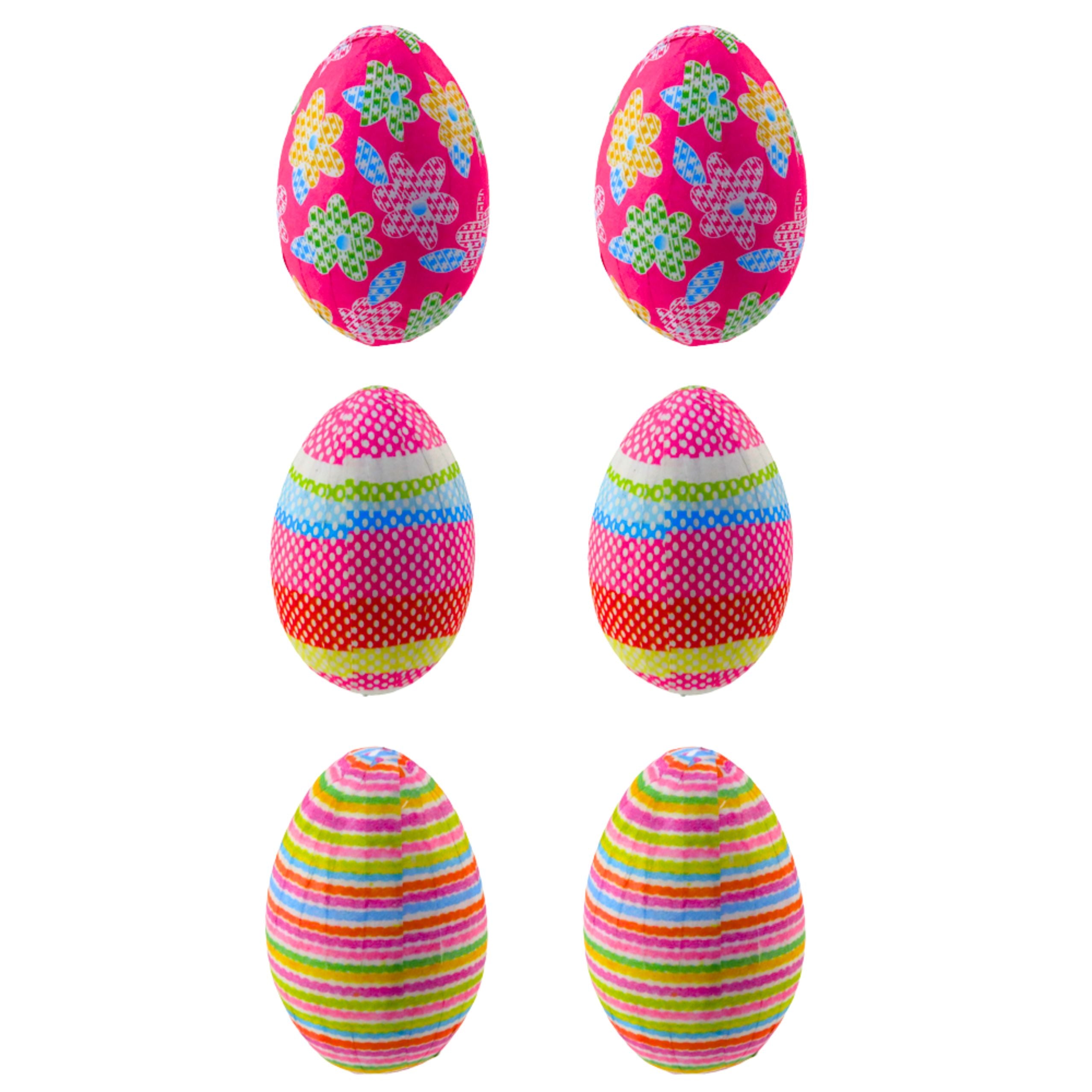 Easter Eggs On Wire Pick Dots Flowers Stripes Decoration Colorful 6pcs