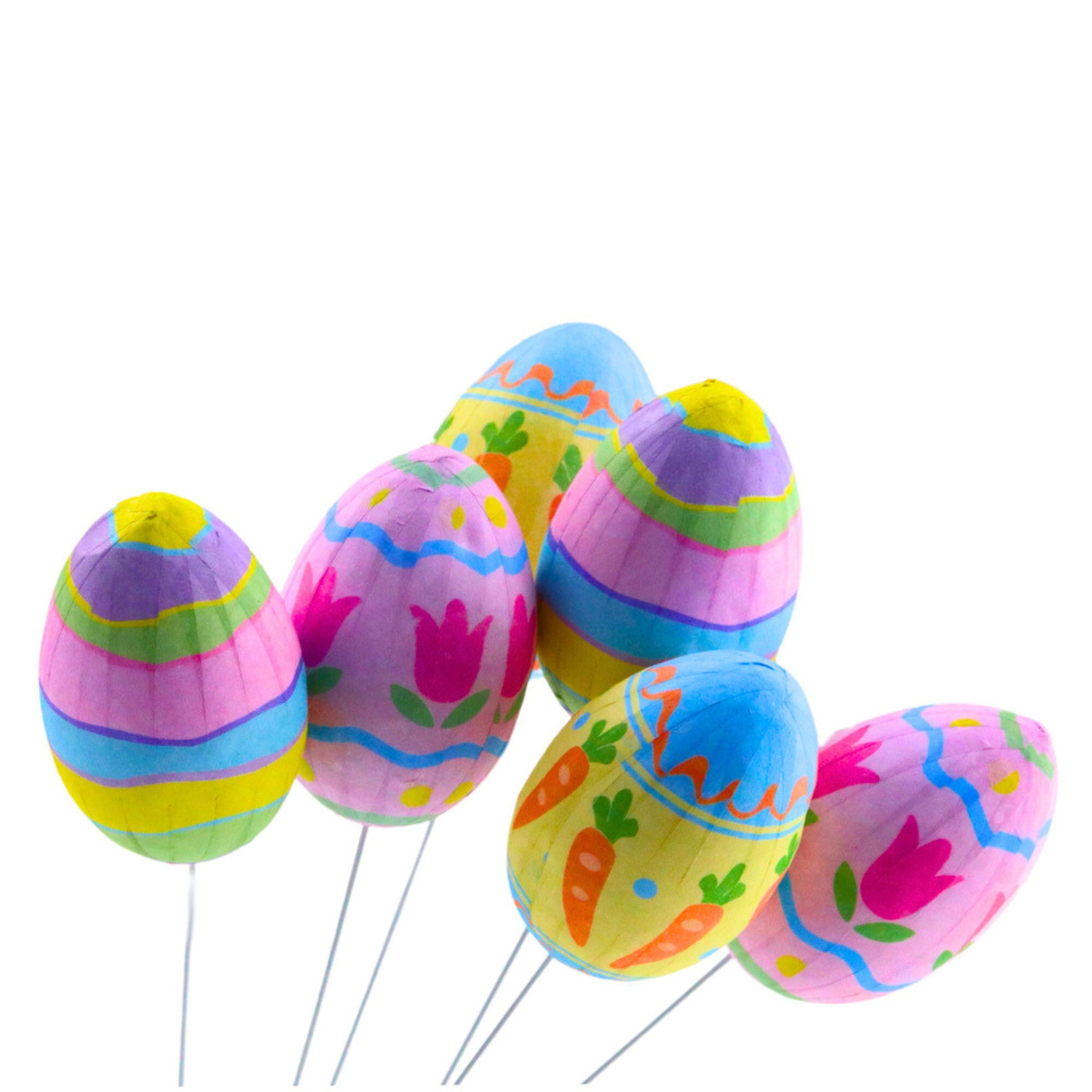 Easter Eggs On Wire Pick Carrot Tulips Decoration Colorful 6pcs