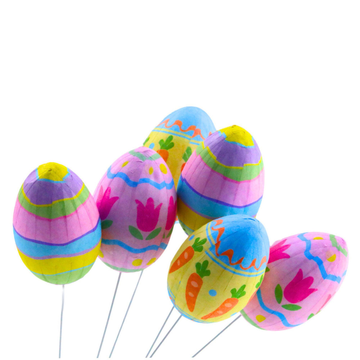 Easter Eggs On Wire Pick Carrot Tulips Decoration Colorful 6pcs