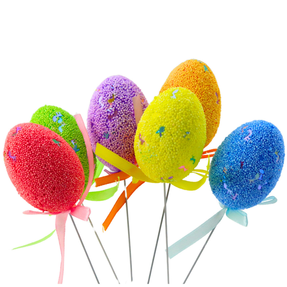 Easter Eggs On Wire Pick Colorful Notes Ribbon Decoration 6pcs
