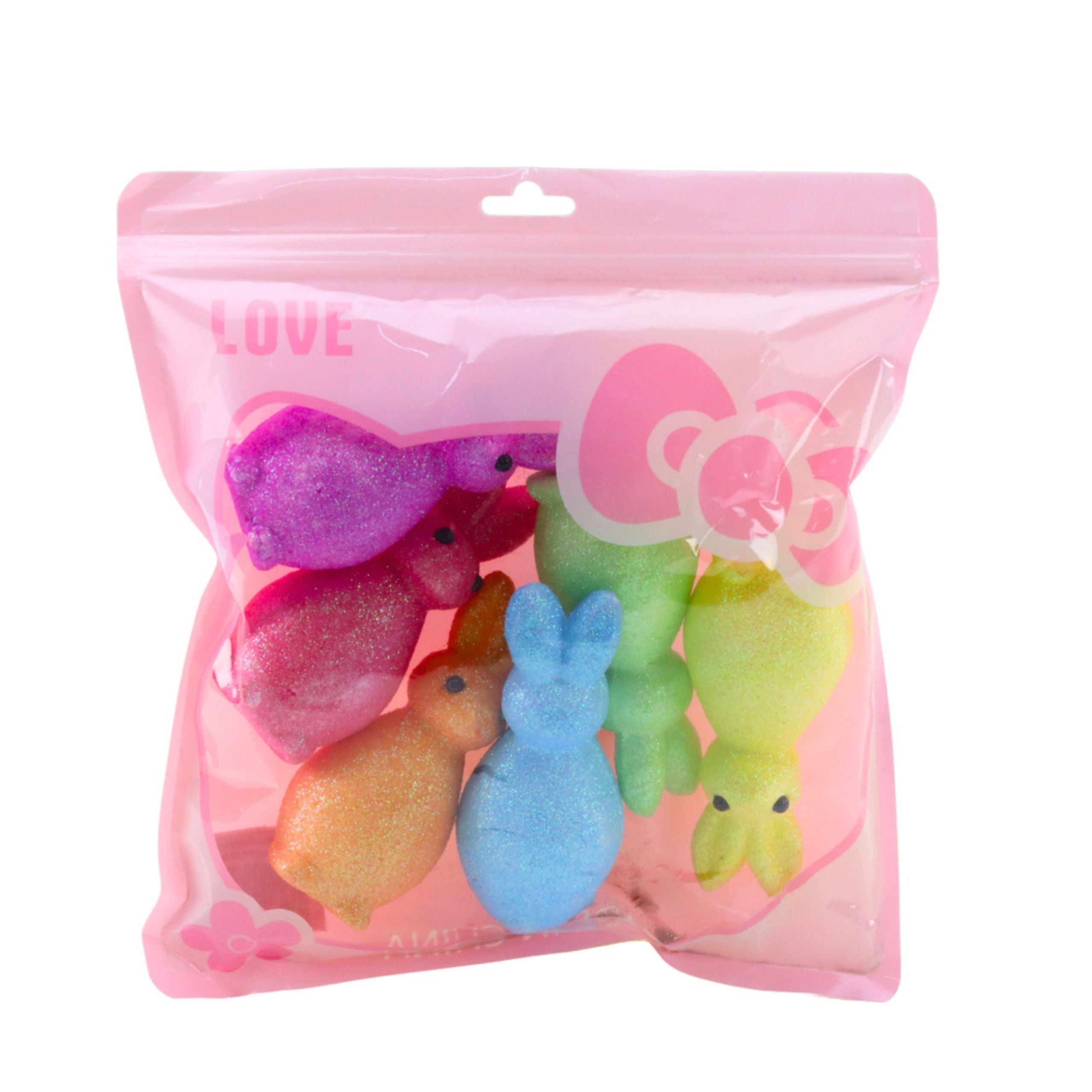 Styrofoam Easter Bunnies Glitter Decorative Colorful 6pcs