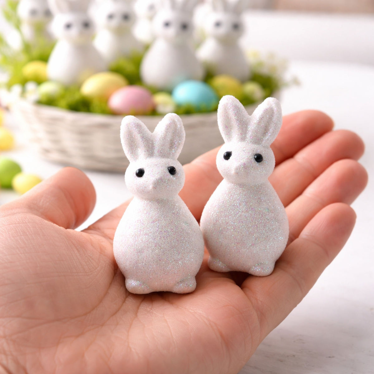 Styrofoam Easter Bunnies Glitter Decorative White 6pcs