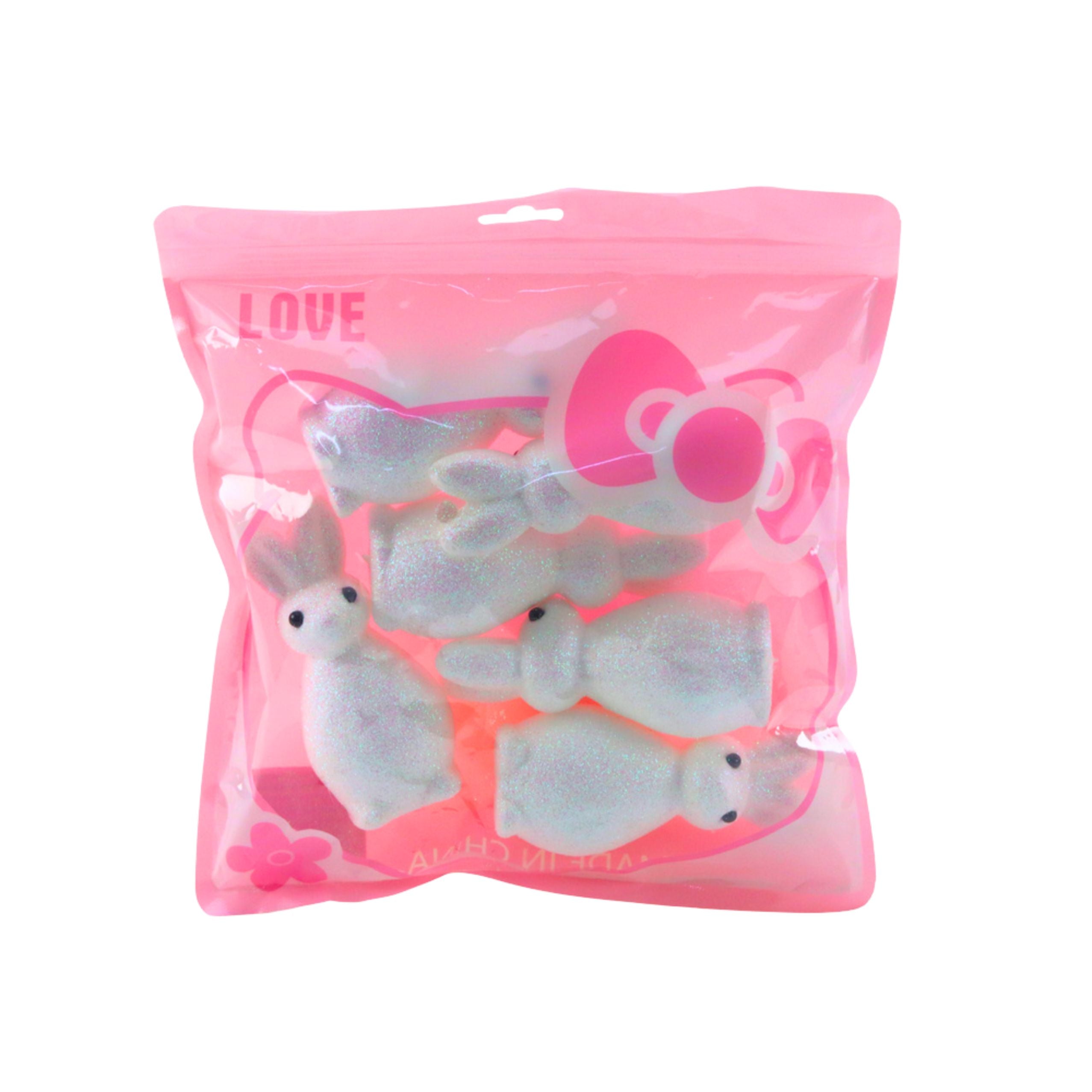 Styrofoam Easter Bunnies Glitter Decorative White 6pcs