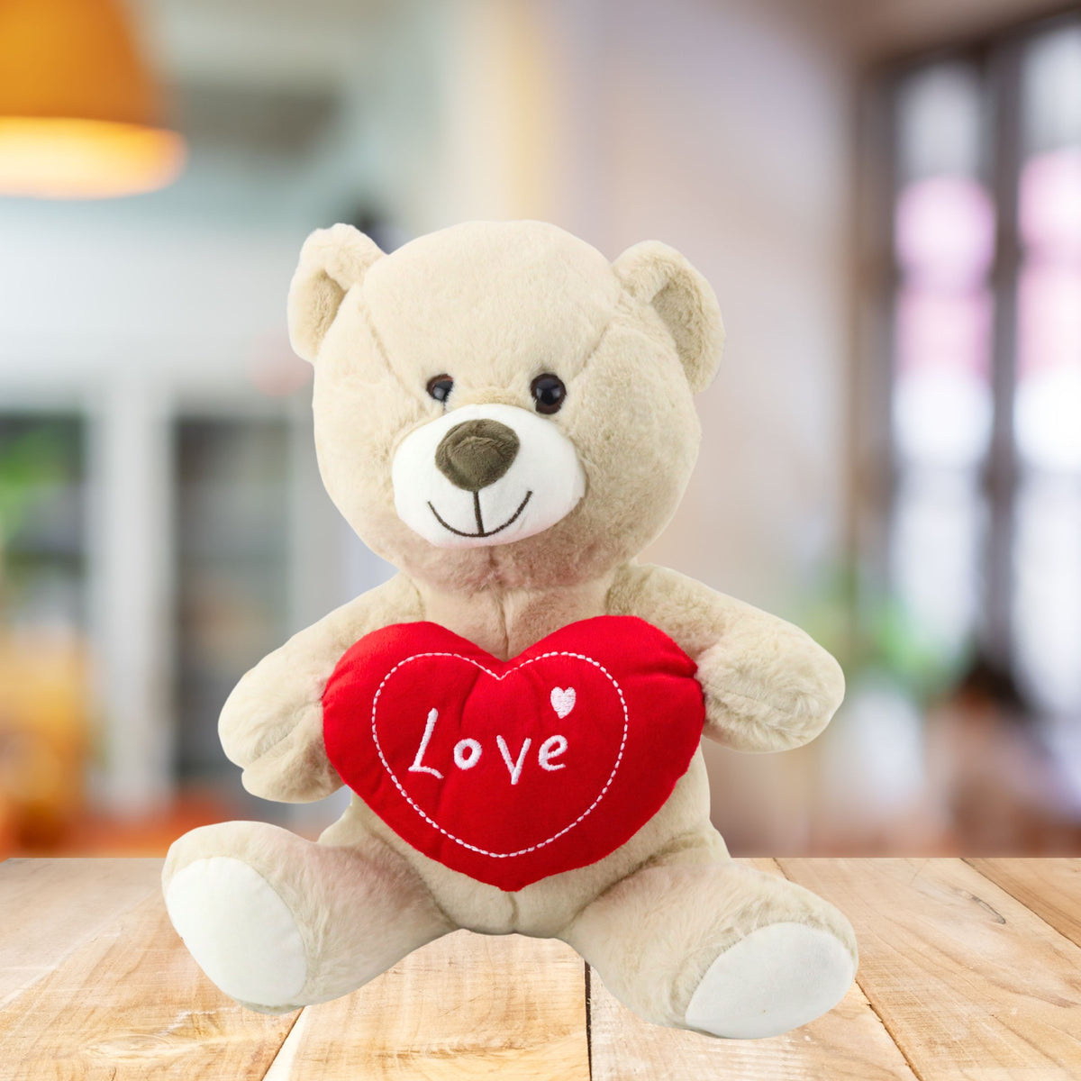 Plush Toy Teddy Bear With Heart Cream Beige 30cm