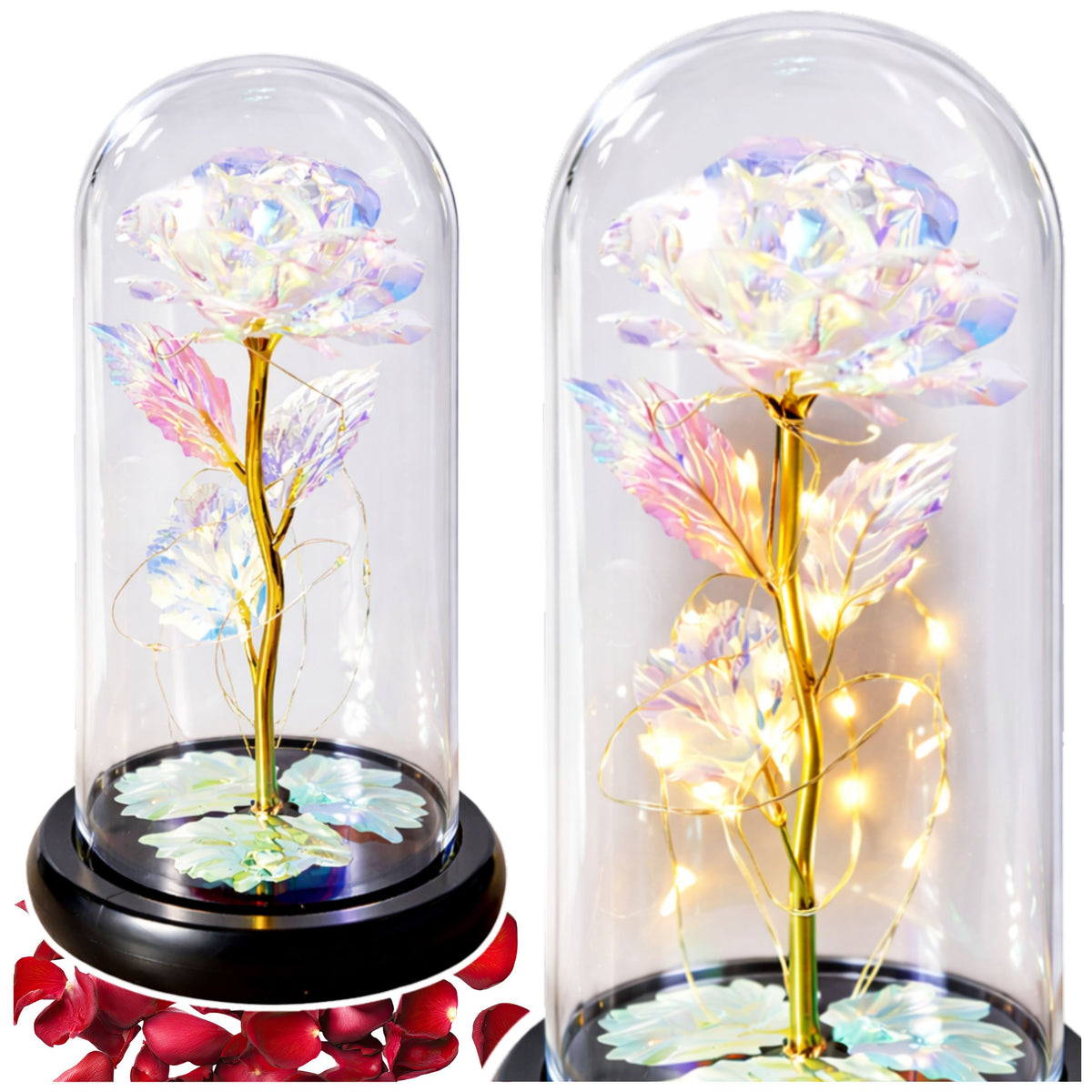 Eternal Rose In A Glass Crystal Dome Colorful Led Lighting 21x11cm