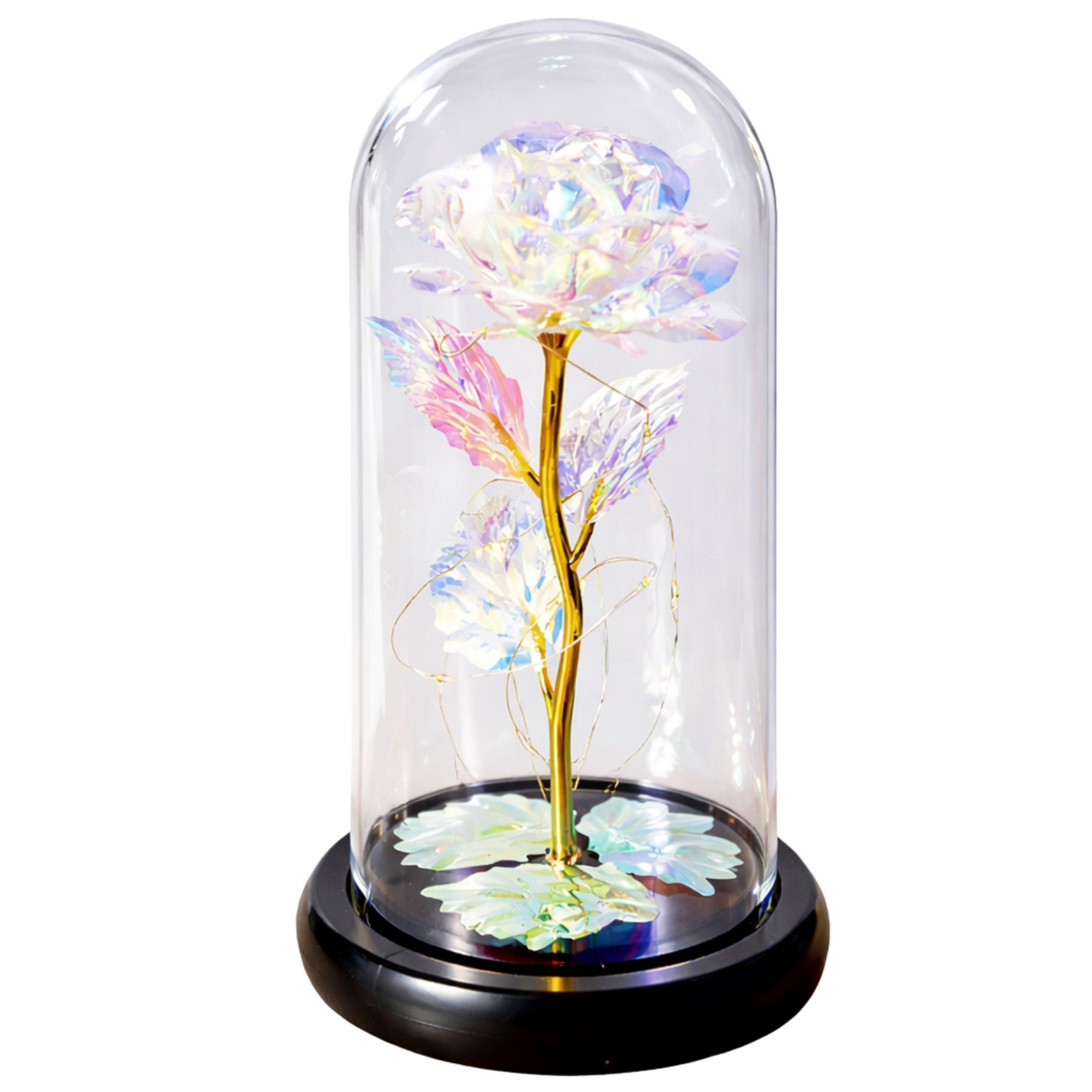 Eternal Rose In A Glass Crystal Dome Colorful Led Lighting 21x11cm