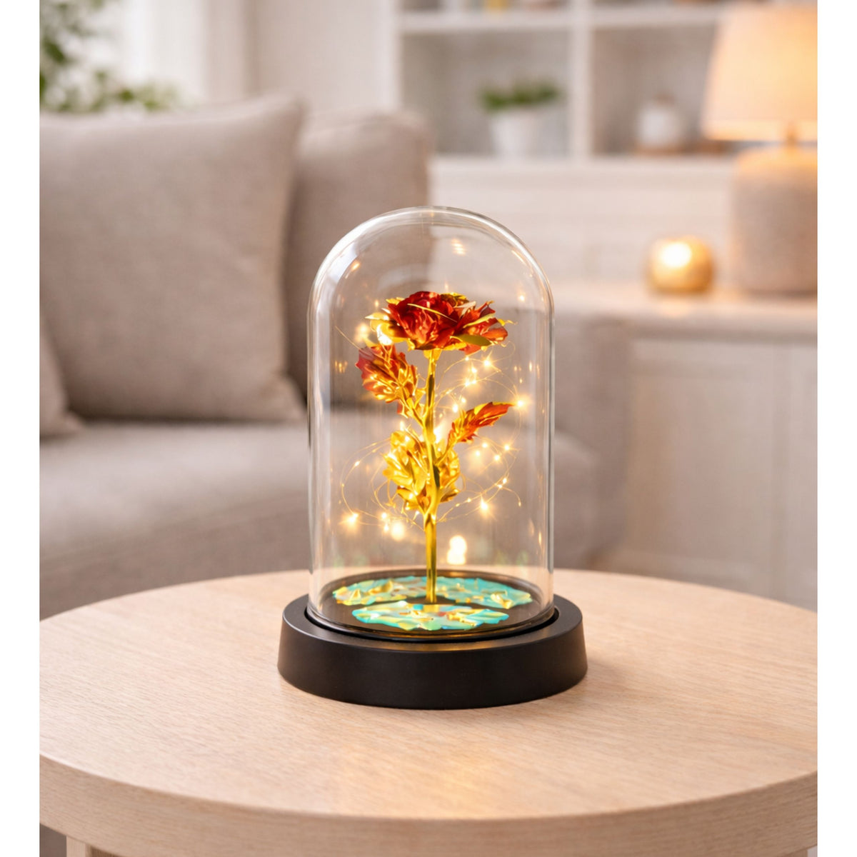 Eternal Crystal Rose In Dome With Led Lighting Red 21x11cm