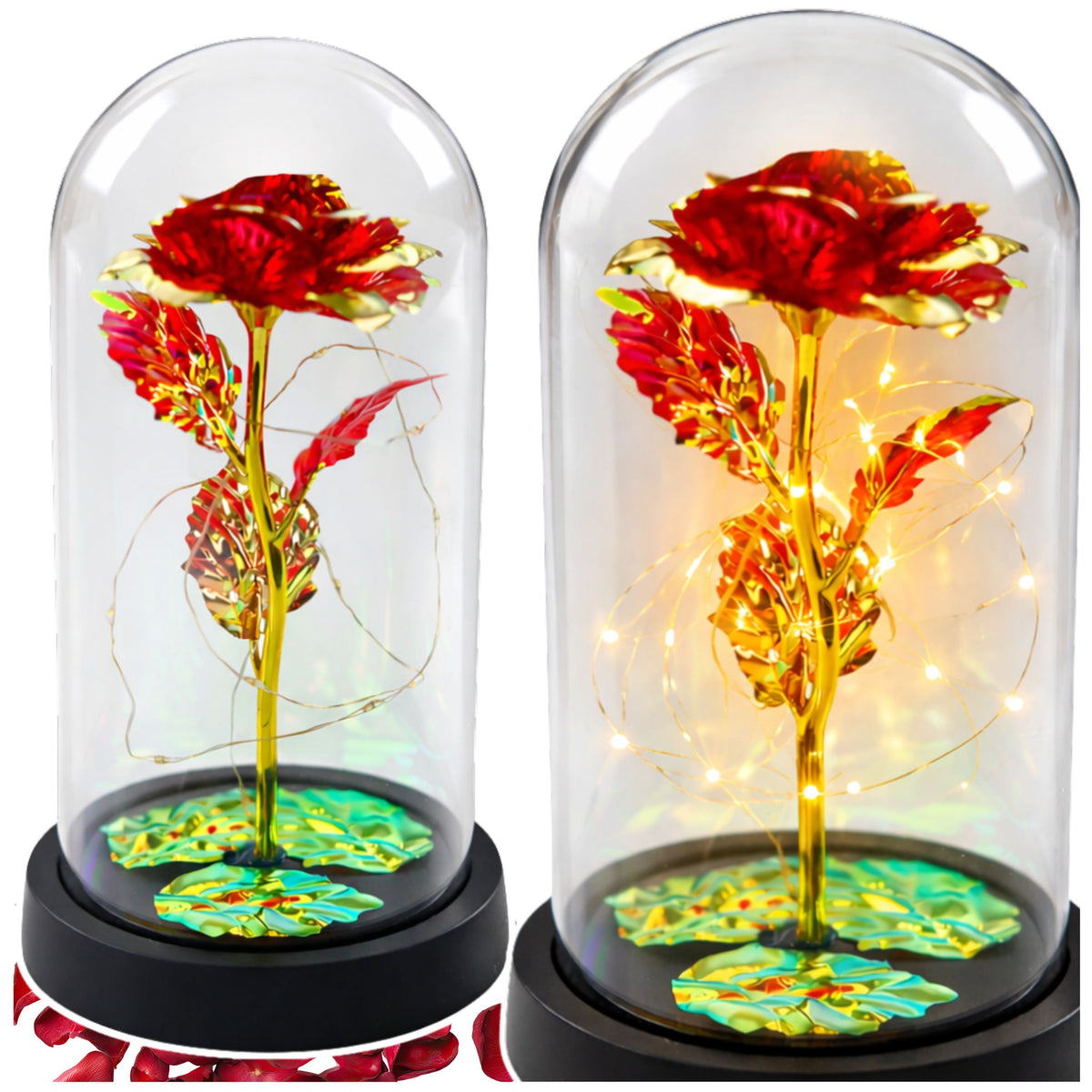 Eternal Crystal Rose In Dome With Led Lighting Red 21x11cm