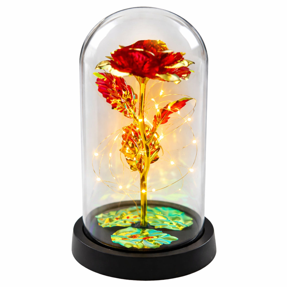 Eternal Crystal Rose In Dome With Led Lighting Red 21x11cm