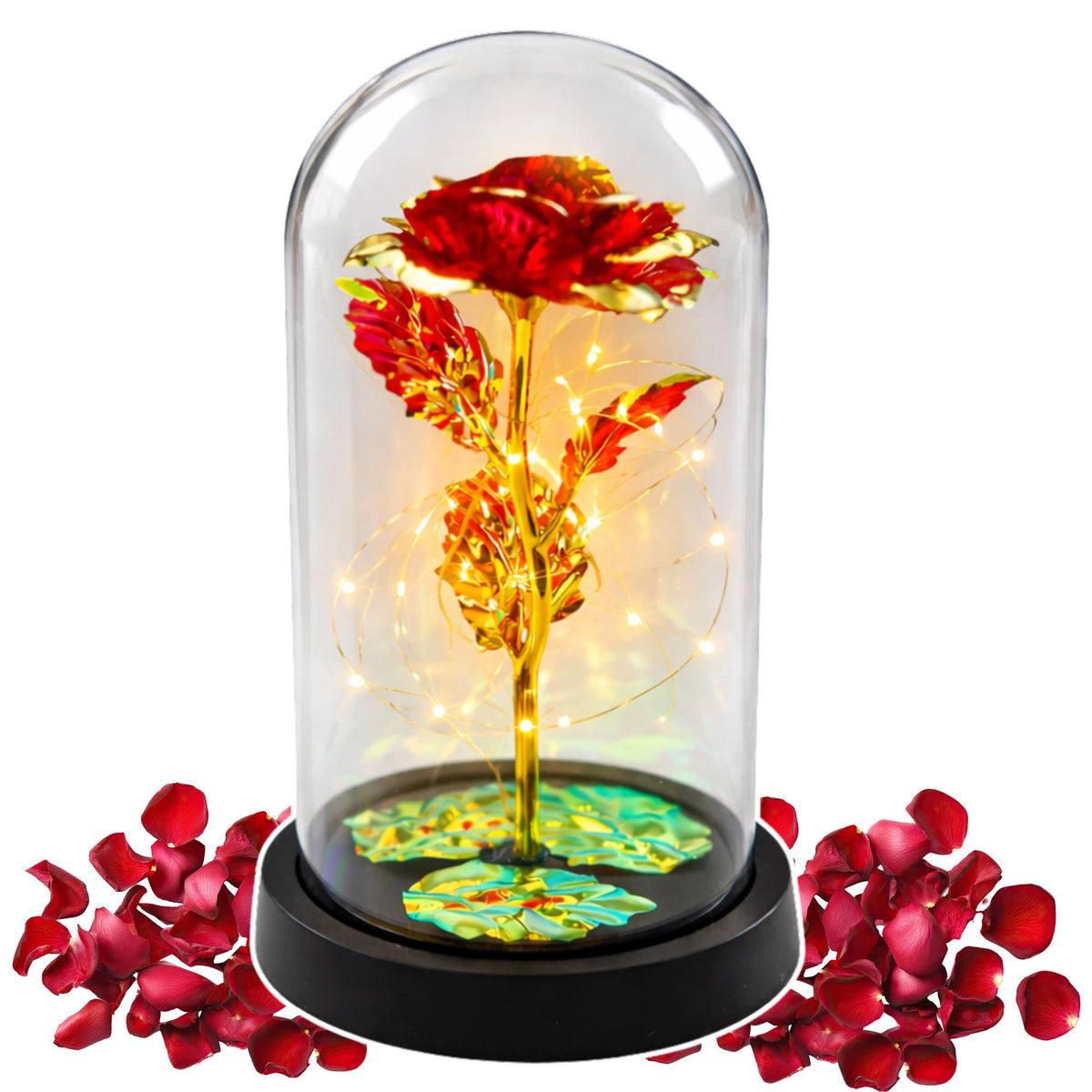 Eternal Crystal Rose In Dome With Led Lighting Red 21x11cm