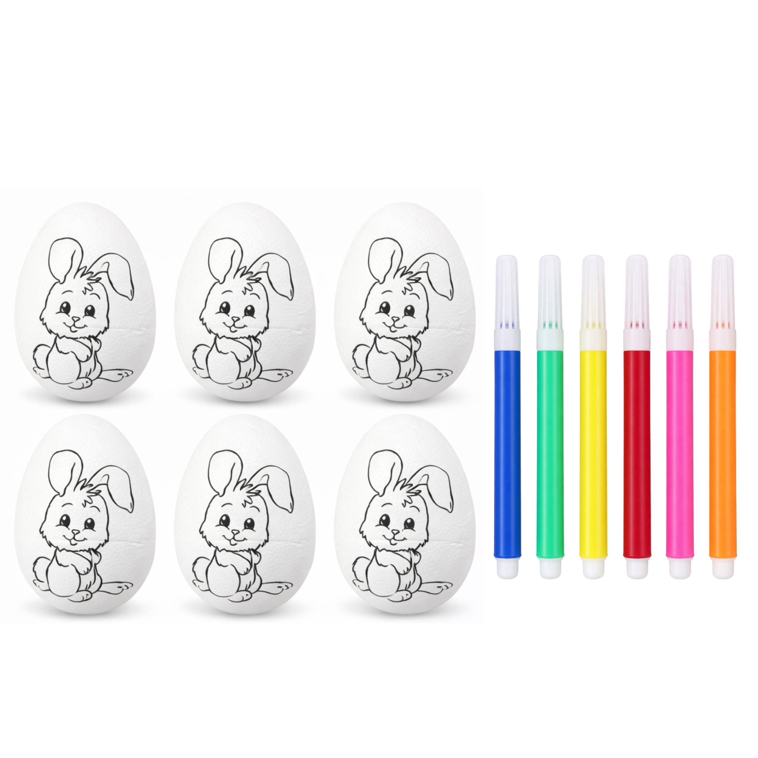 Easter Styrofoam Eggs For Painting Markers Rabbit Pattern C 6pcs