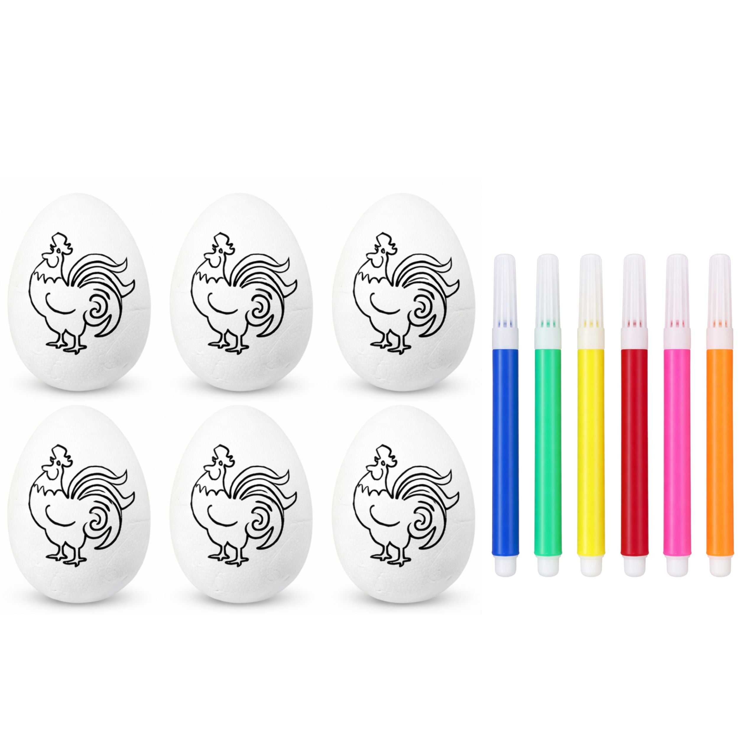 Easter Styrofoam Eggs For Painting Markers Markers Roosters 6pcs