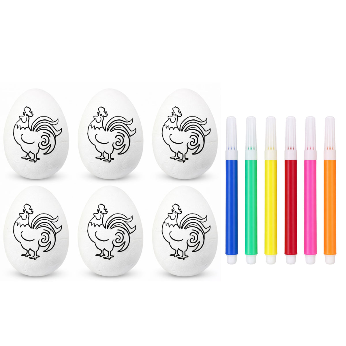 Easter Styrofoam Eggs For Painting Markers Markers Roosters 6pcs