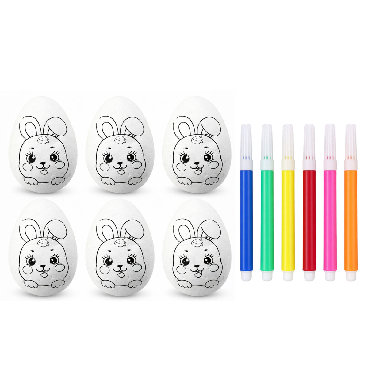 Easter Styrofoam Eggs For Painting Markers Rabbit Pattern D 6pcs