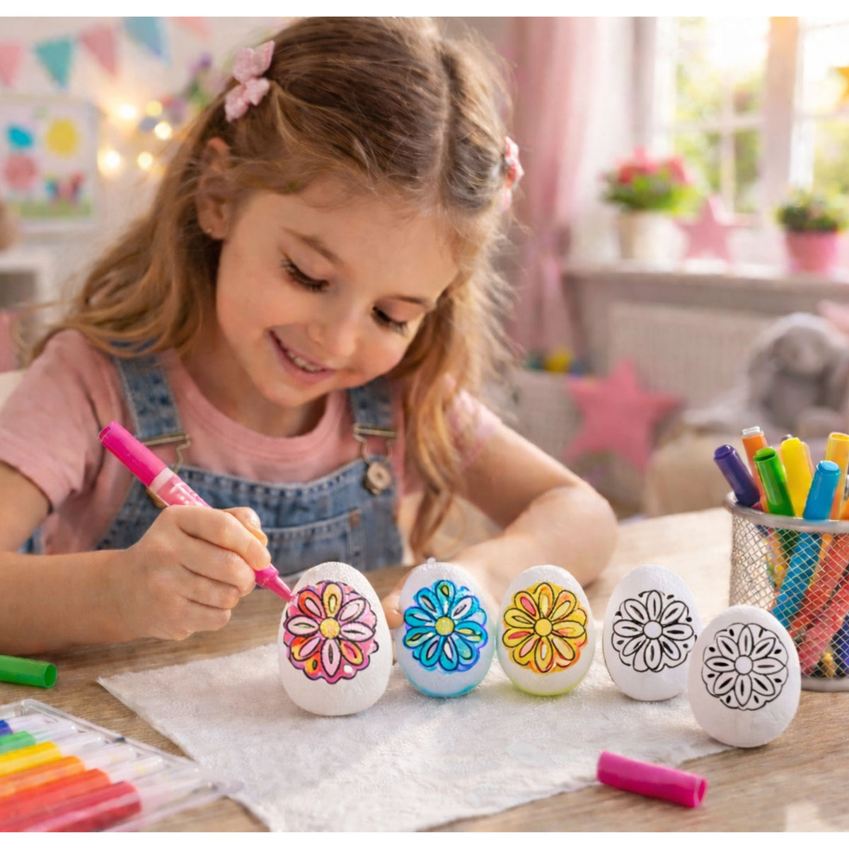 Easter Styrofoam Eggs For Painting Markers Flower Pattern A 6pcs