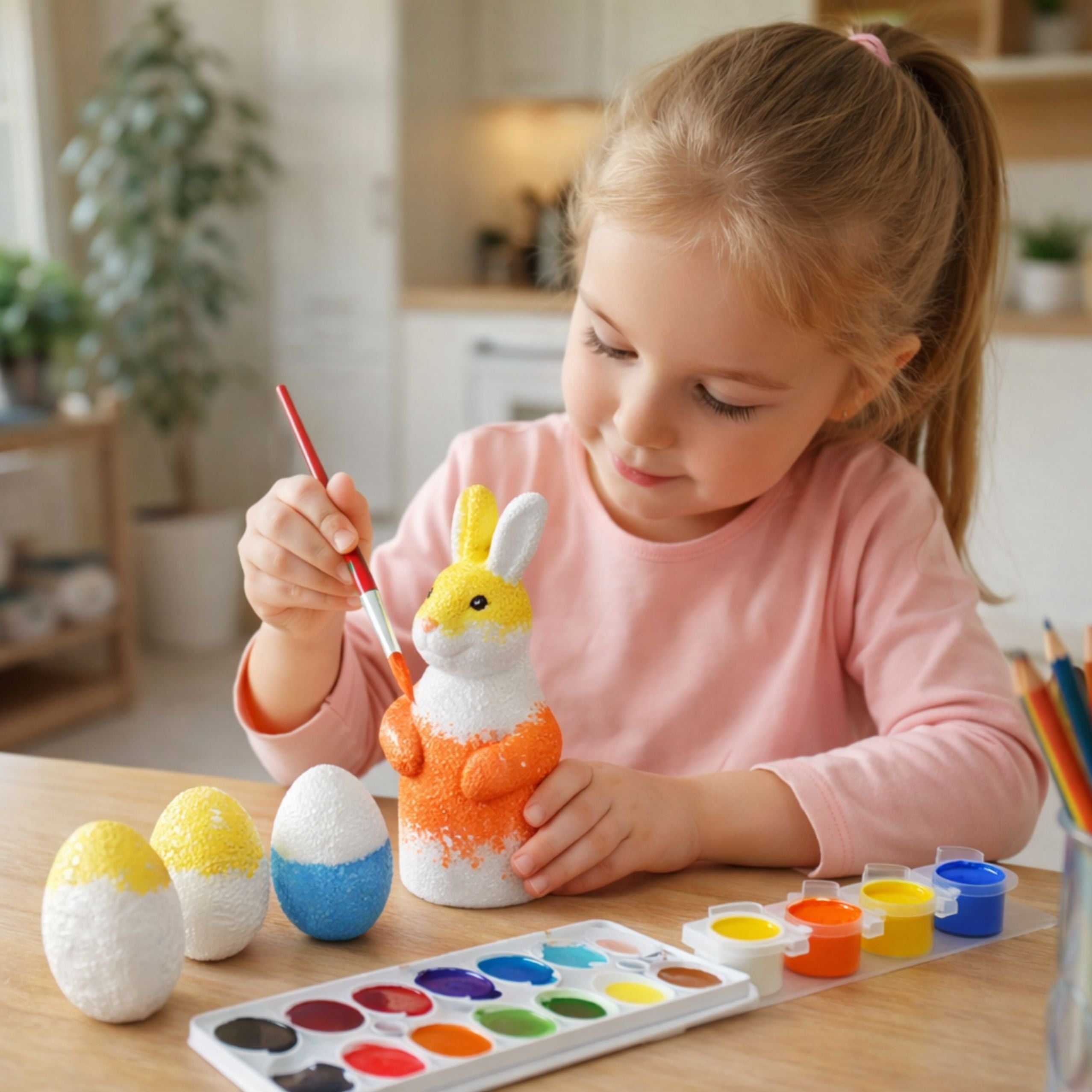Bunny Styrofoam Decoration Painting Kit 3 Eggs Paint