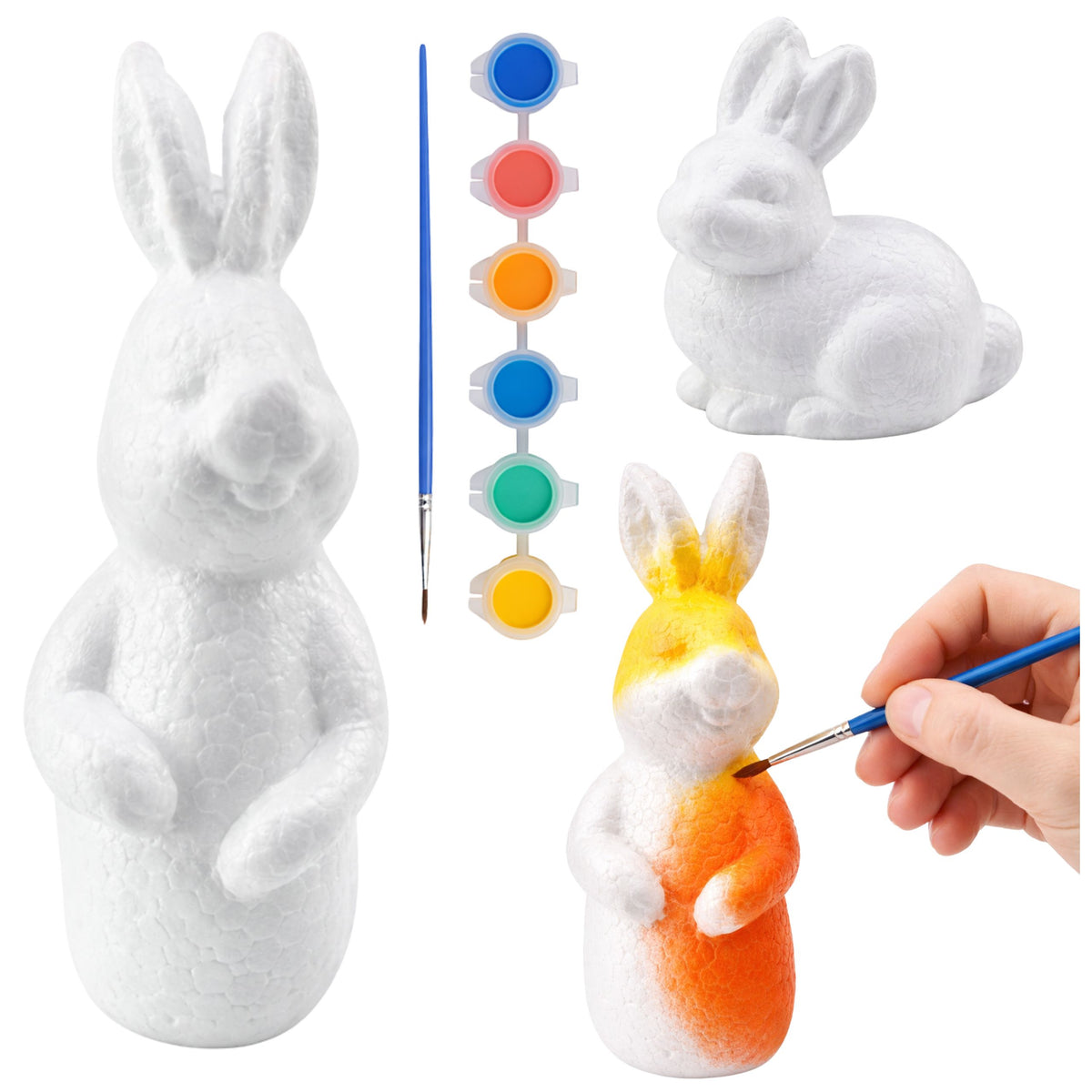Set Zum Bemalen Von Styropordekorationen 4 Hasen Pinsel