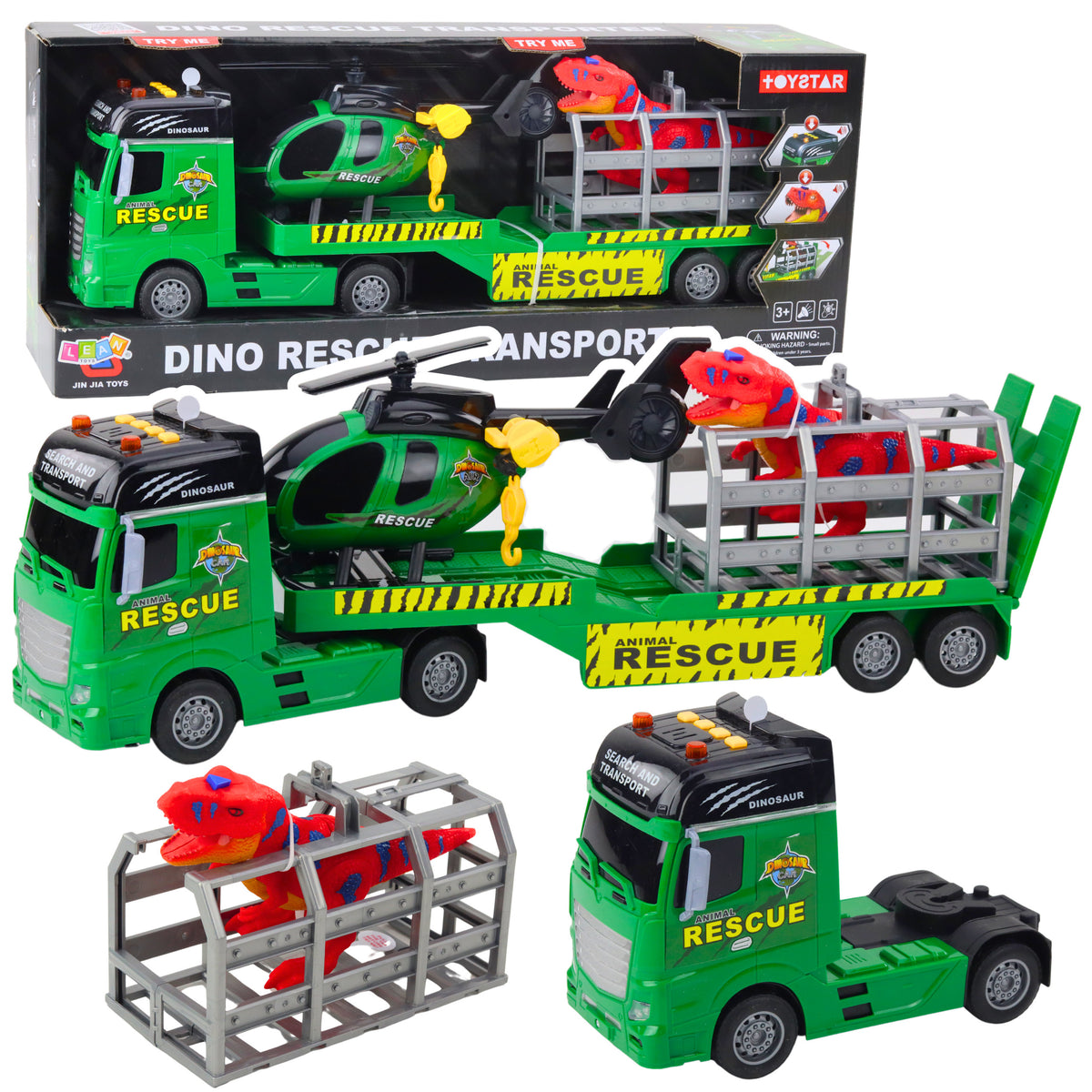 Rescue Kit Lastbil Helikopter Bil Dinosaur Lights Sounds