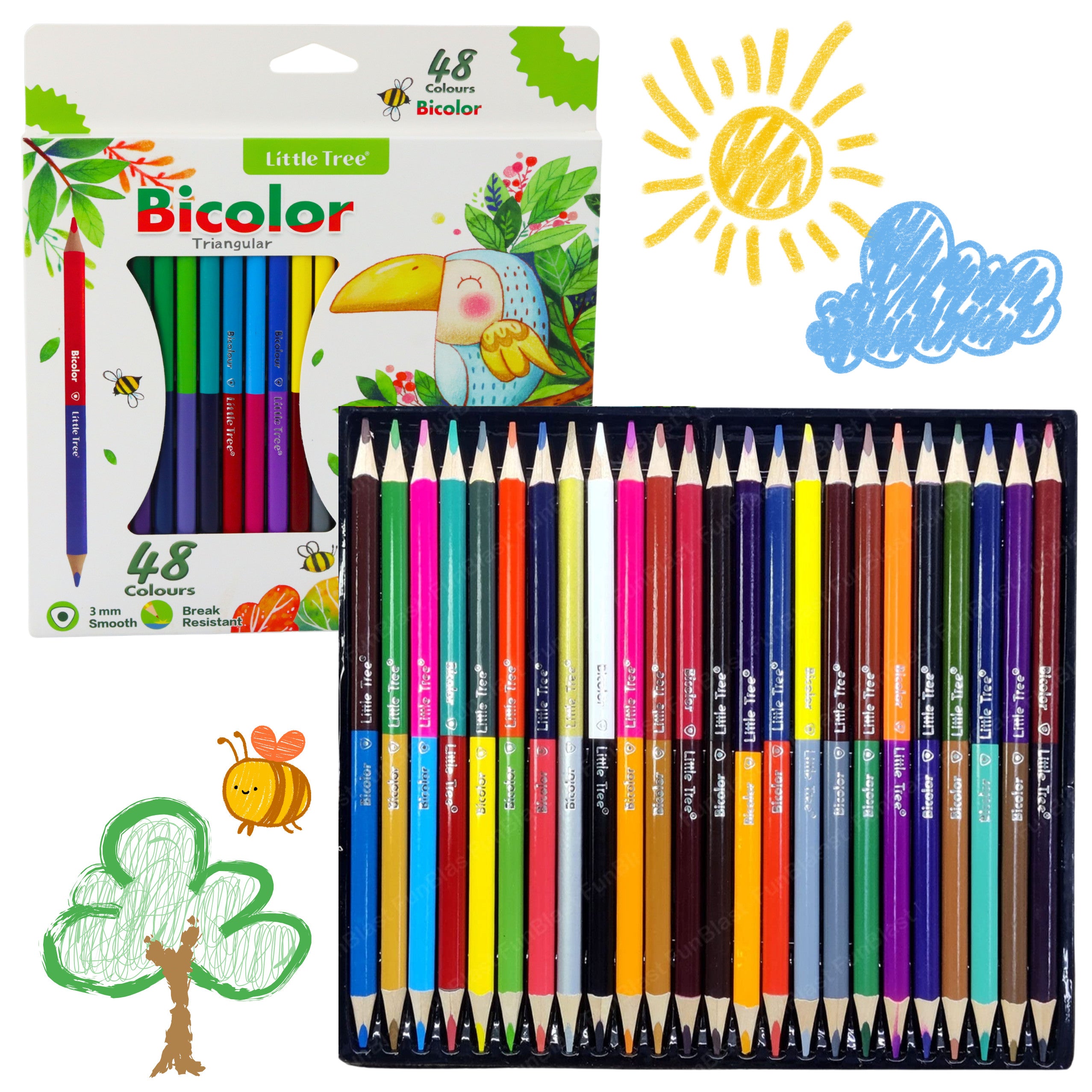 Set Of Crayons Double-sided Two-color School Triangular 48 Colors