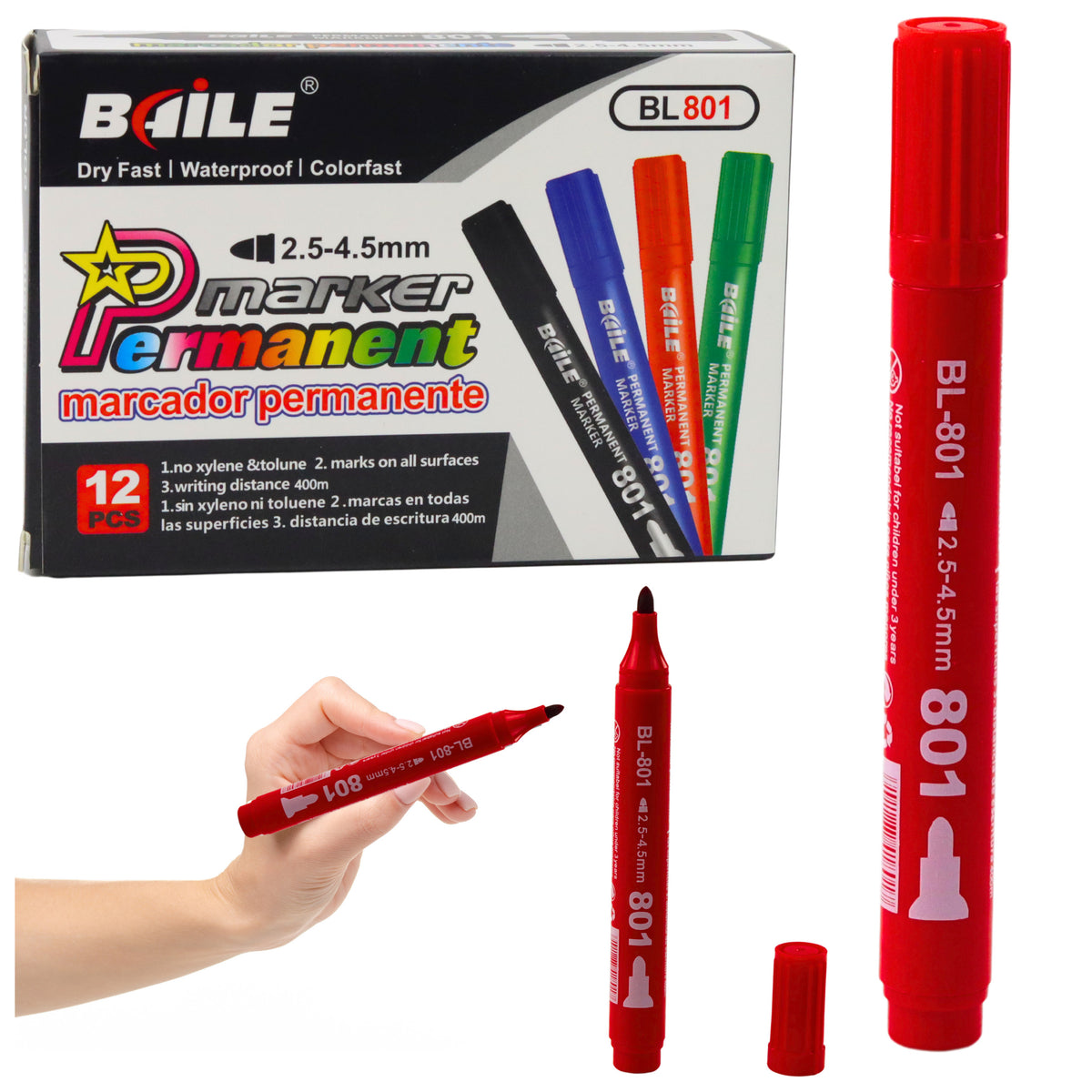 Permanent Marker Waterproof Red 2.5-4.5 Mm