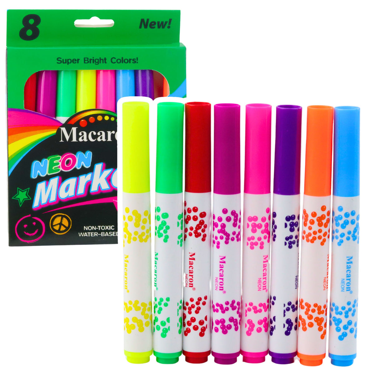 Set Of Neon Markers For School Water-based Ink Colorful 8 Pcs