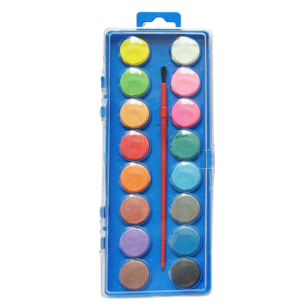 Set Of Watercolor School Paints 16 Colors Brush