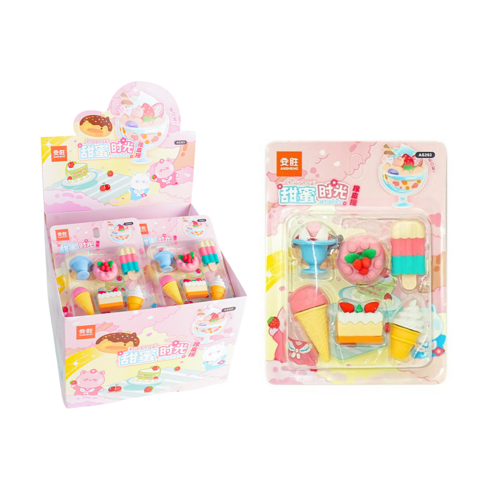 Set Of School Sweets Erasers 6 Pcs