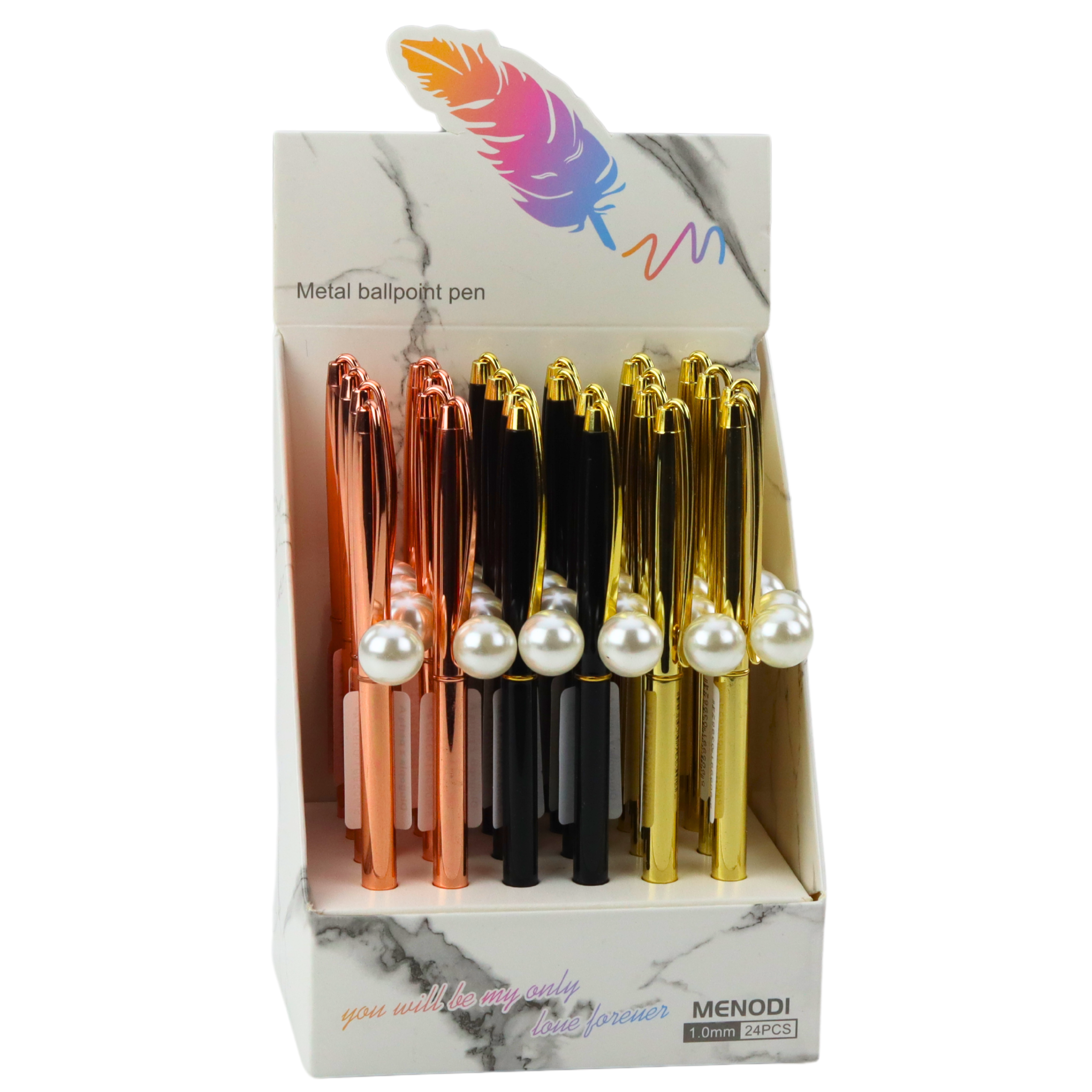 Metal Ballpoint Pen Automatic Pearl Blue Ink 1.0mm