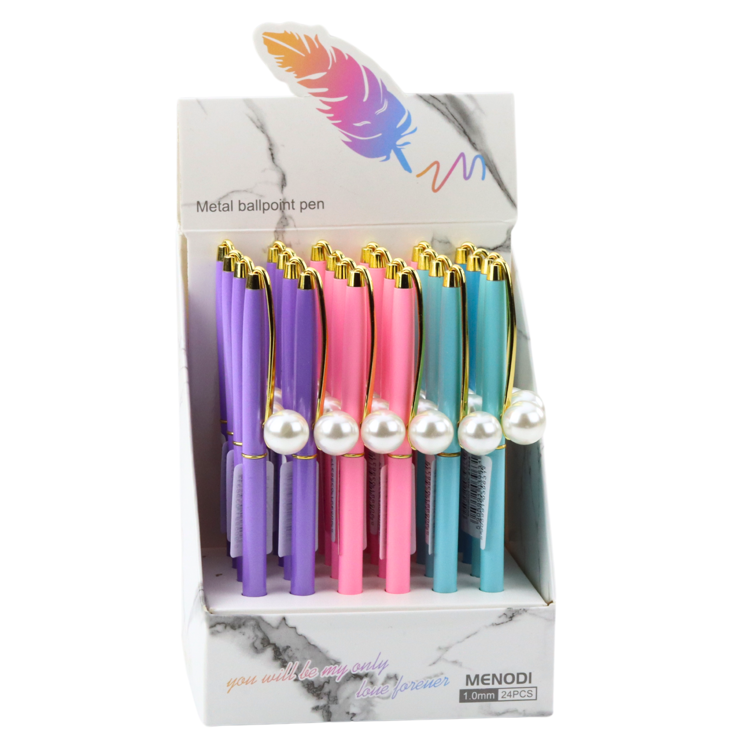 Metal Ballpoint Pen Automatic Pearl Blue Ink 1.0mm Mix