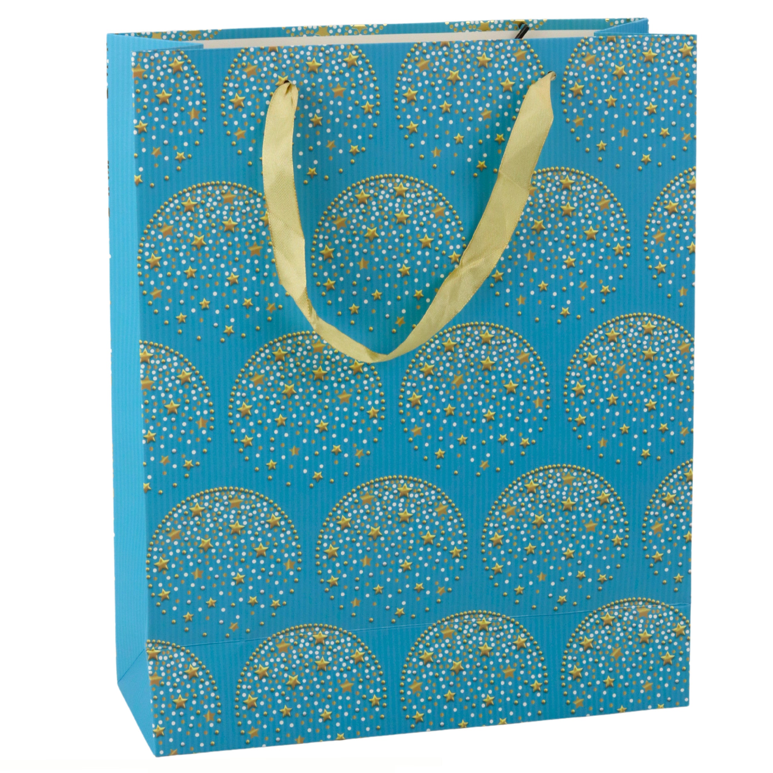Elegant Gift Bag Gold Stars Blue 32 X 26 X 12 Cm