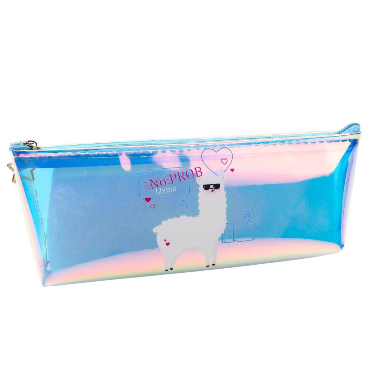 Children's School Pencil Case Holographic With Lama Blue 21x6cm