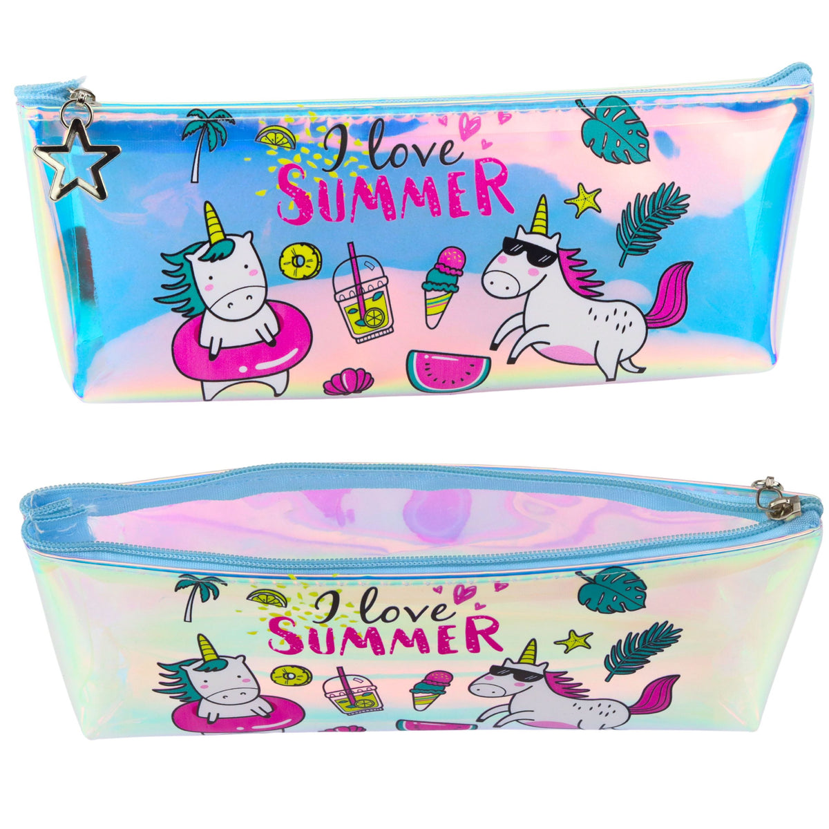 Girl's School Holographic Pencil Case Summer Unicorns 20x8cm