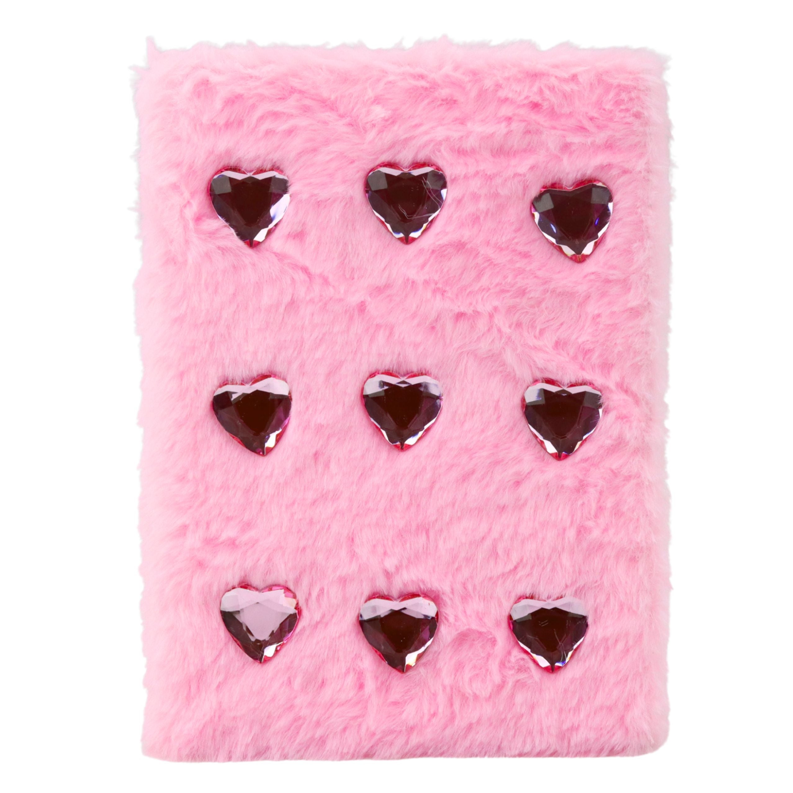 Plush Notebook Notebook Lined Crystal Hearts Pink A5 80 Sheets