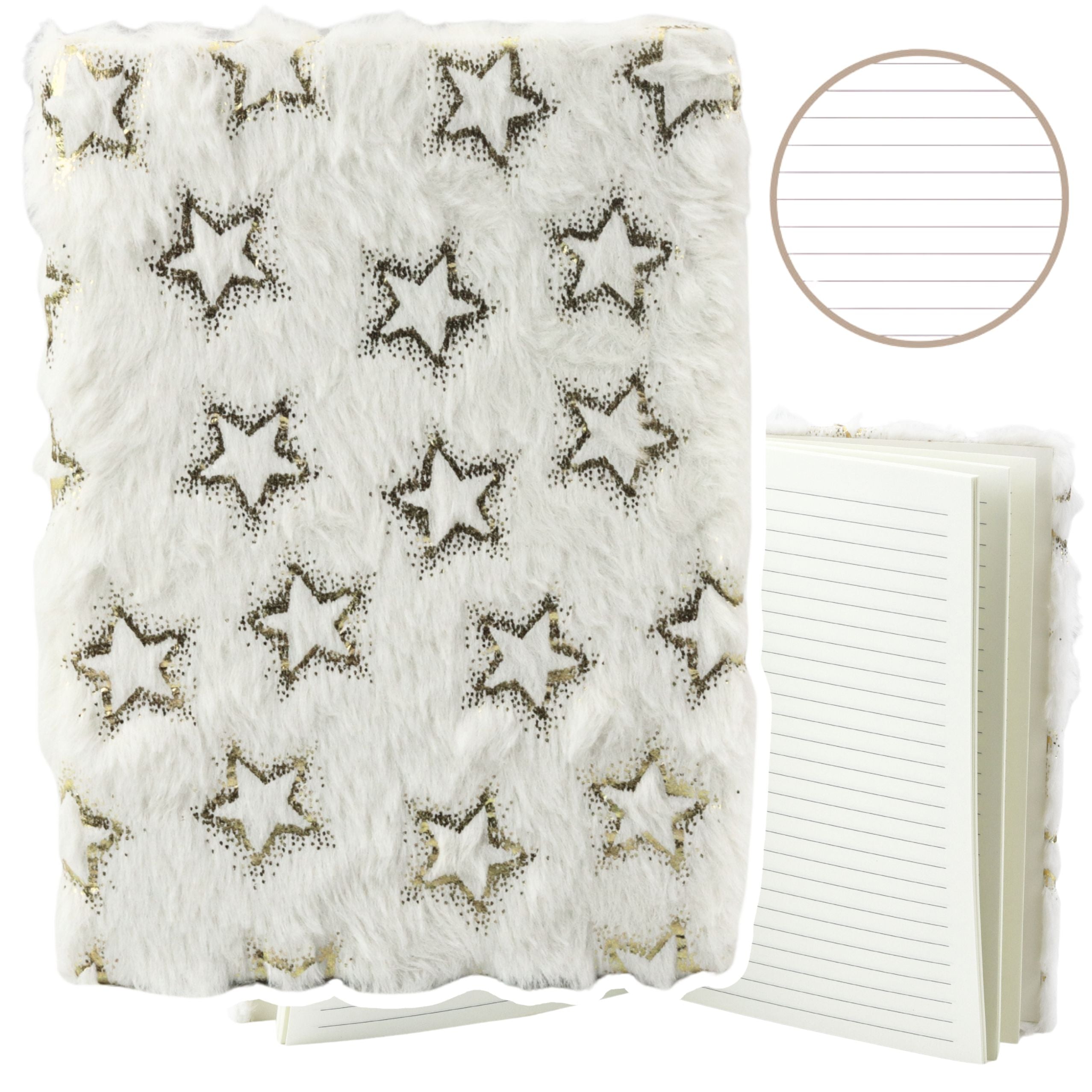 Plush Notebook Notebook Lined Gold Stars White A5 80 Sheets