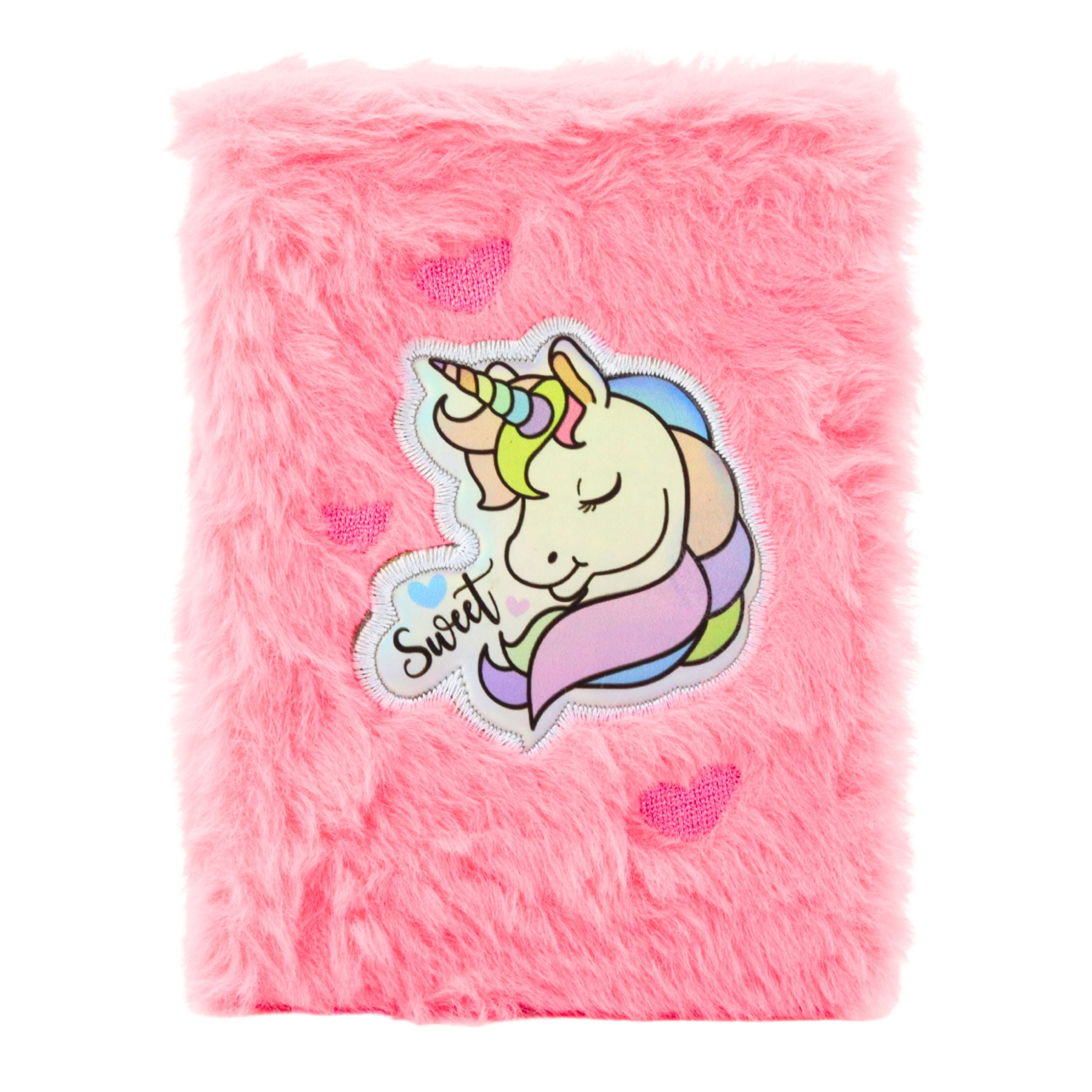 Plush Notebook Lined Unicorn Pink A6 80 Sheets