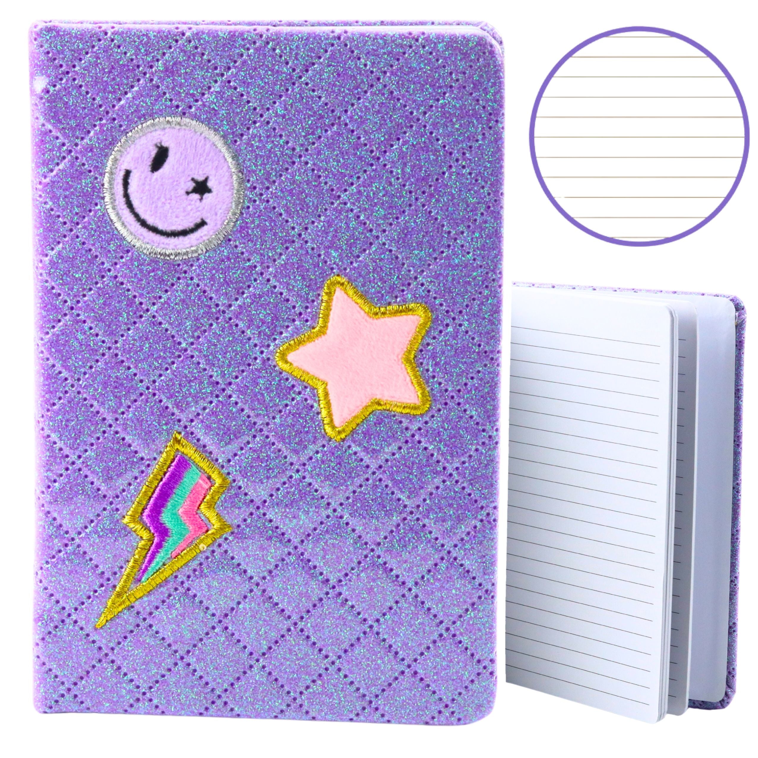 Lined Notebook Glitter Patches Purple B6 80 Sheets