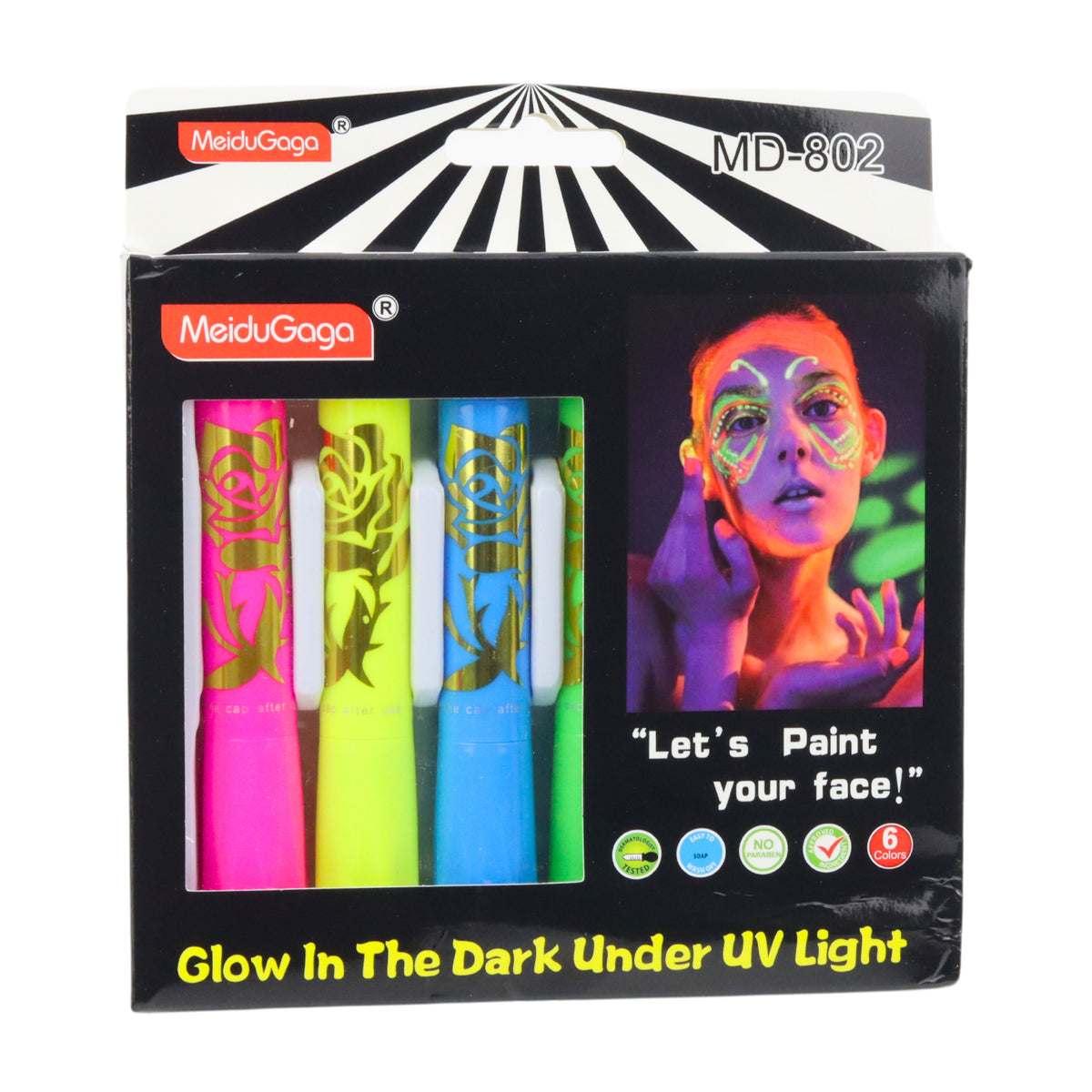 Face Painting Set Neon Uv Fluorescent Pencils 6pcs