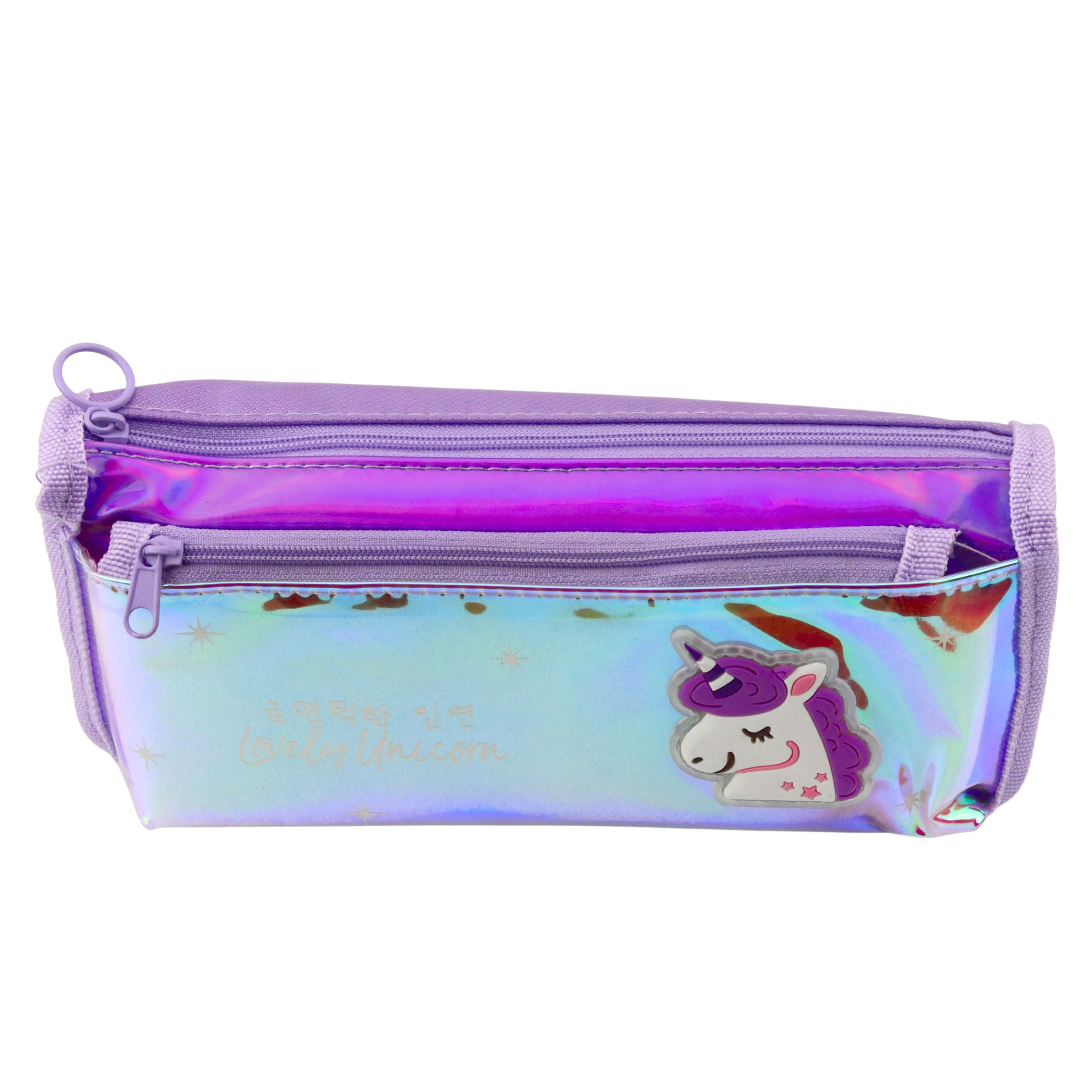 Holographic Purple Unicorn School Pencil Case 21.5x9 Cm